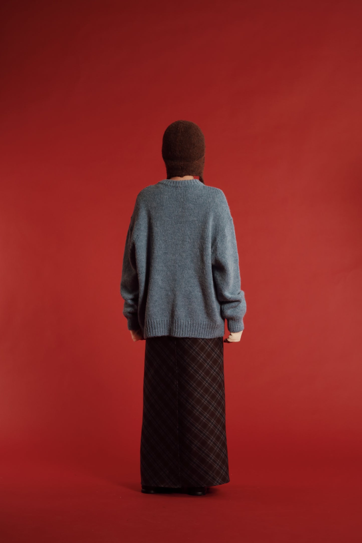 Checkered Slit Skirt (Brown)