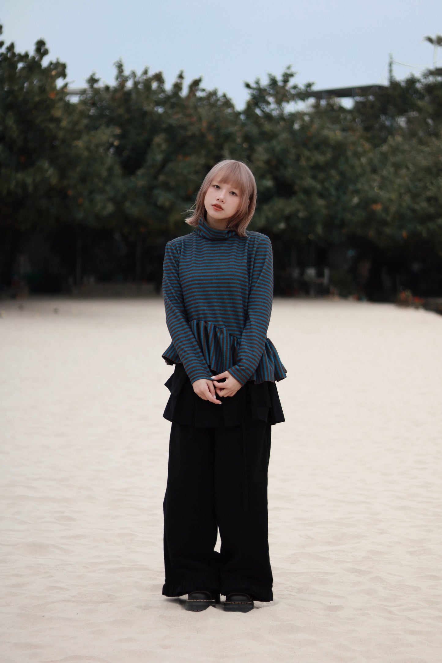 Striped Ruffle Top (Blue)