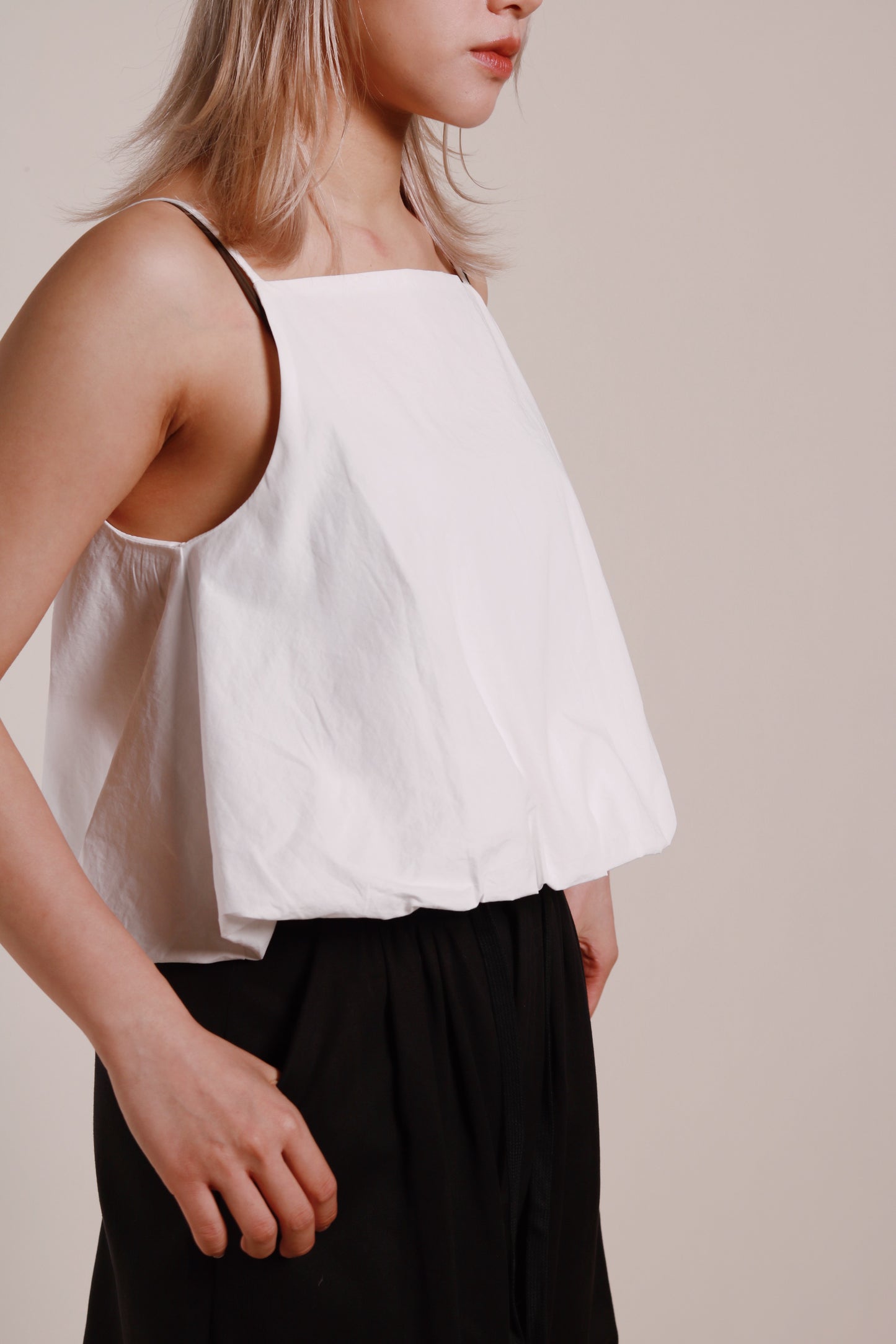 Puffed Sleeveless Top (White)