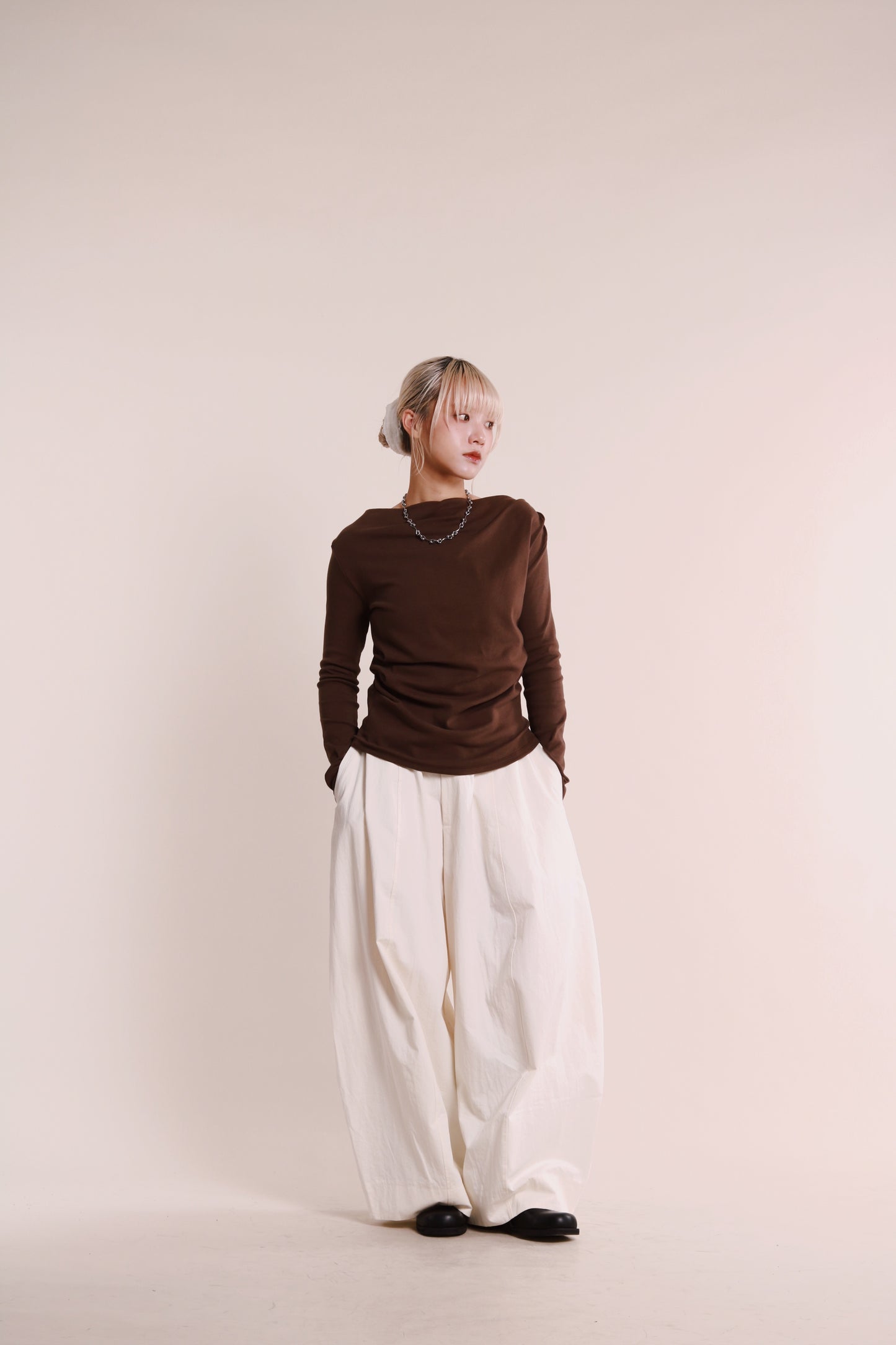 Gathered Long Tee (Brown)