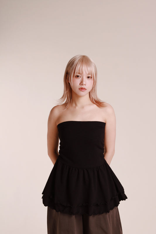 Ruffle Tube Mini Dress (Black)