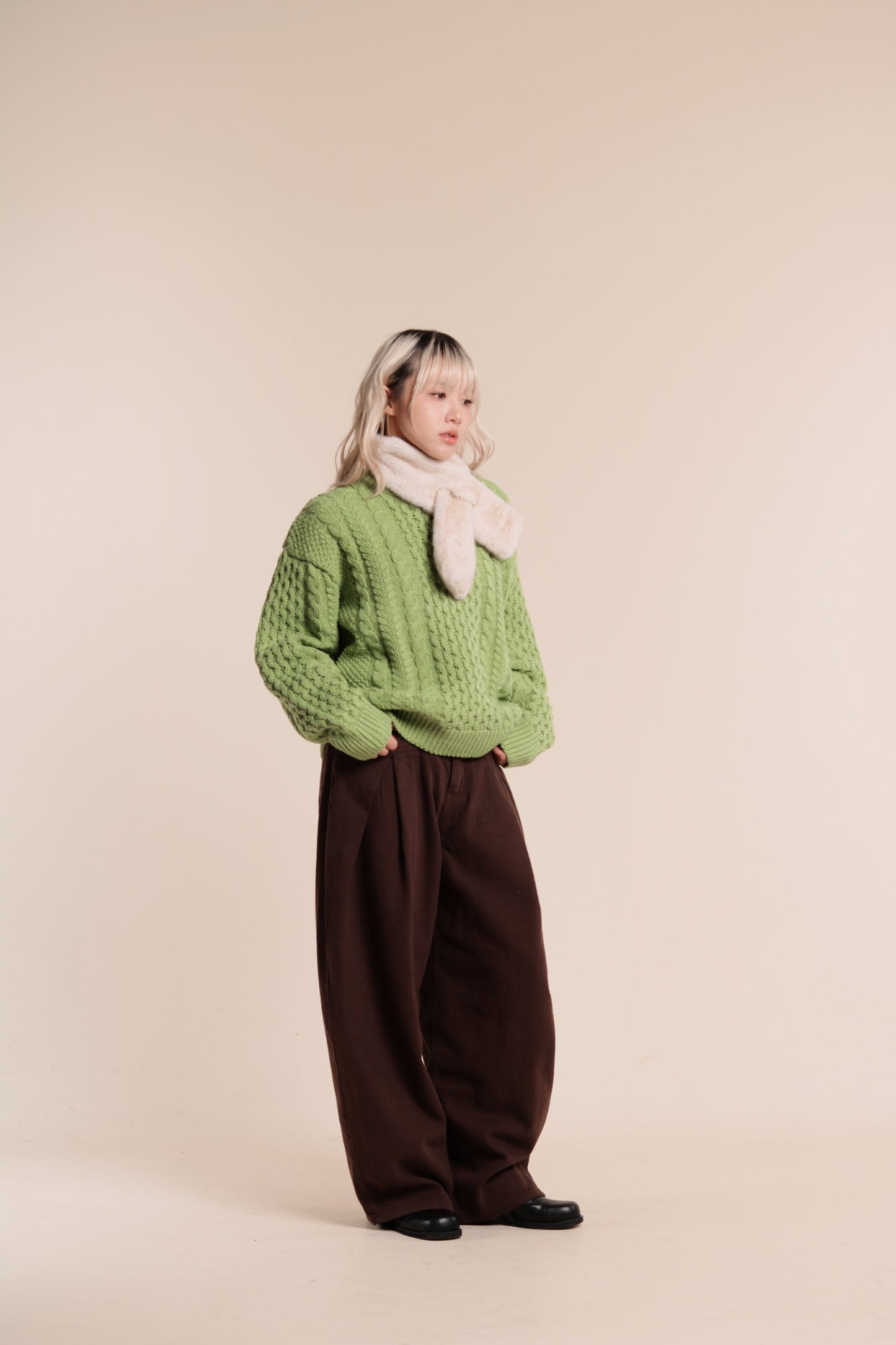 Oversized Cable Knit Sweater (Green)