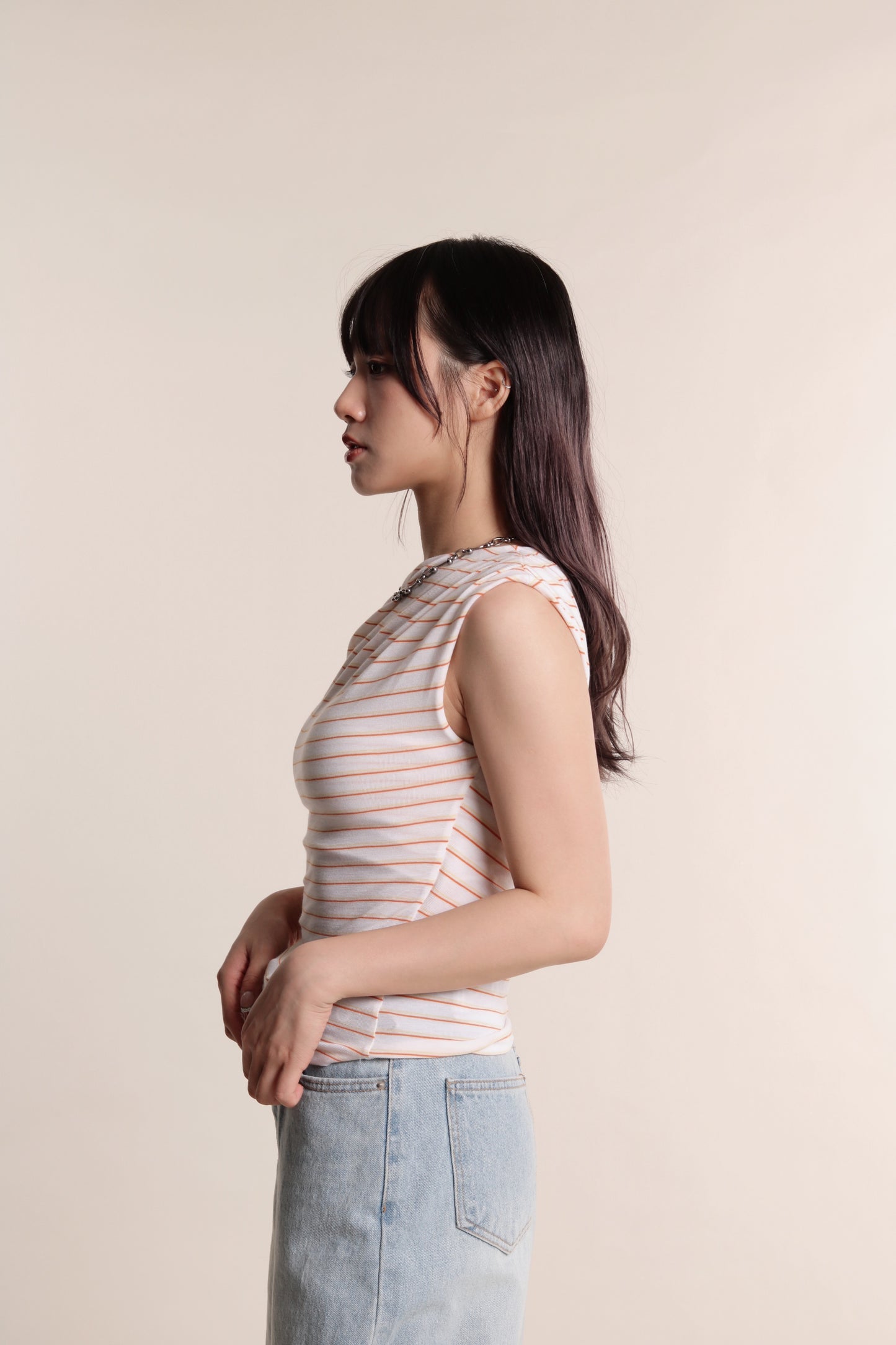 Asymmetric Striped Top (Orange)