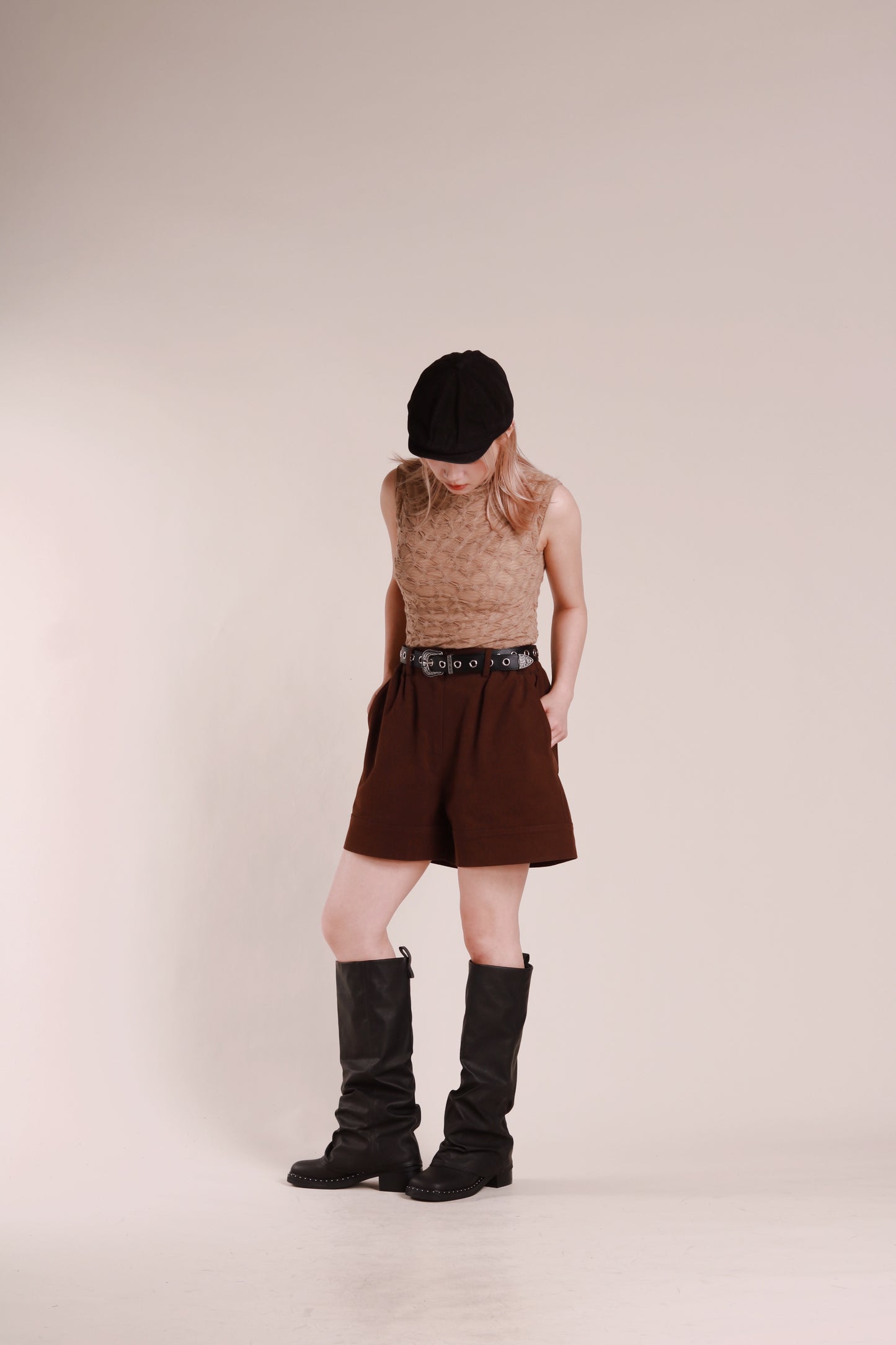 Autumn Gathered Sleeveless Top (Beige)