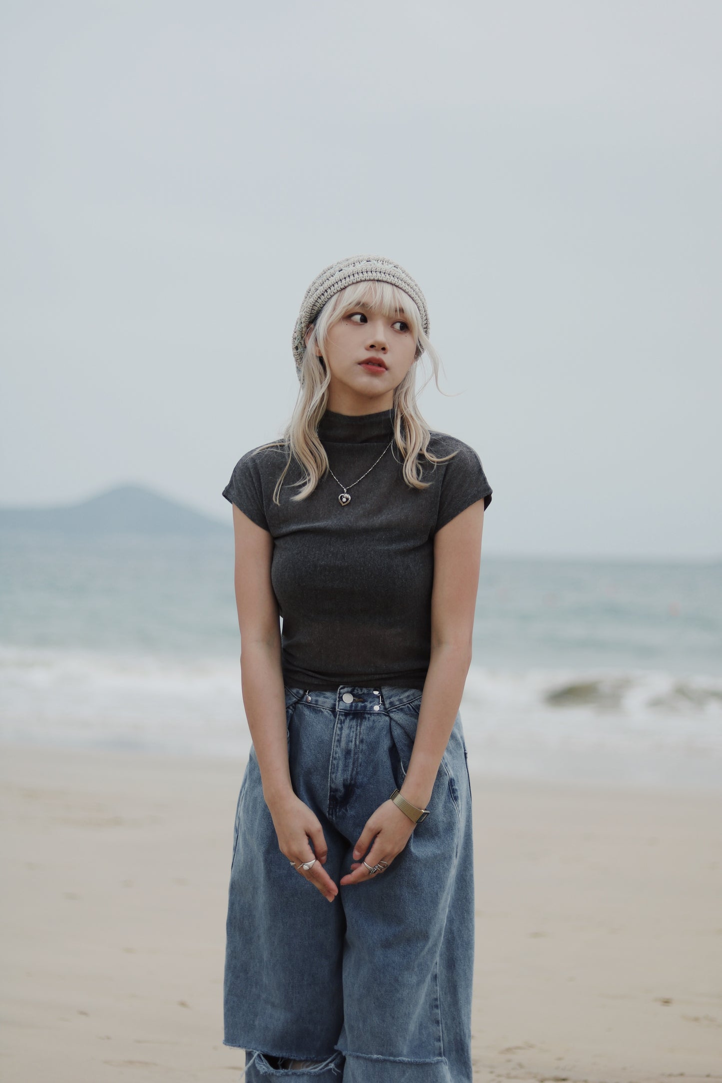 Cap Sleeve Mock Neck Top (Brown)