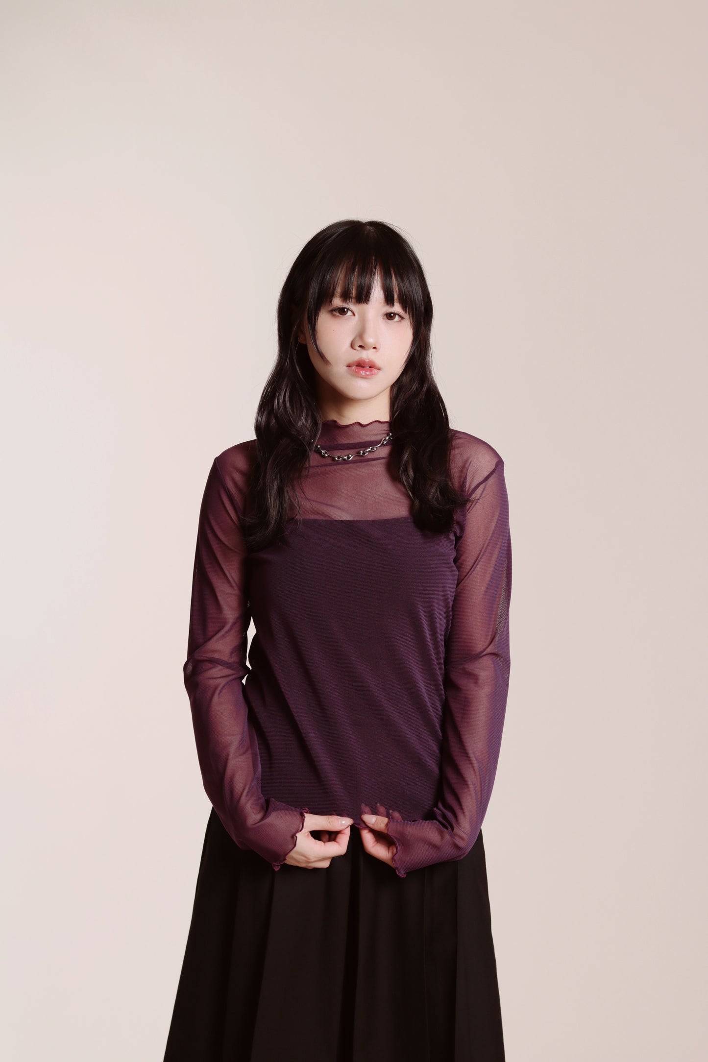 Ruffle See Through Top (Purple)