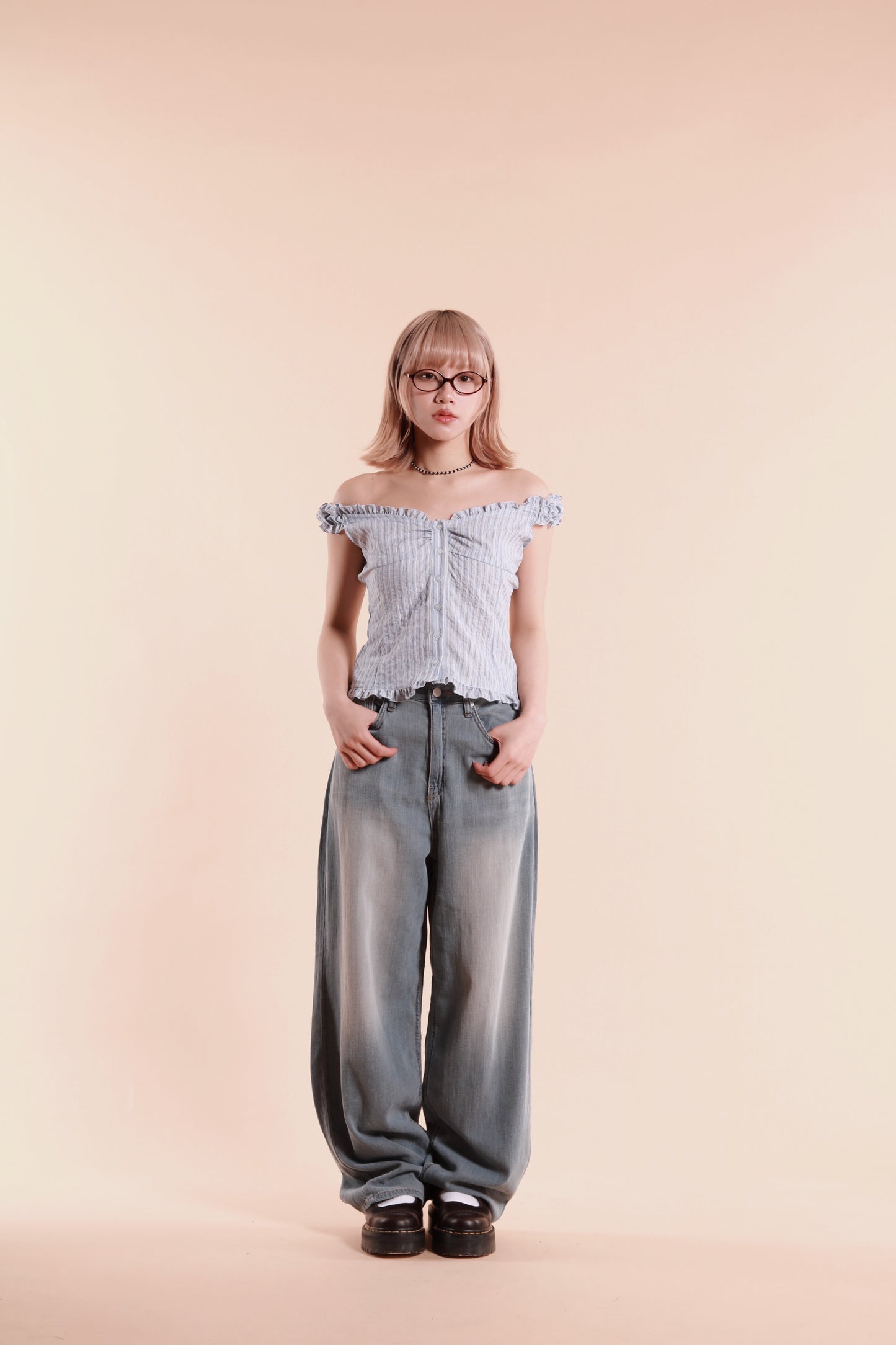 Striped Sleeveless Top (Baby Blue)