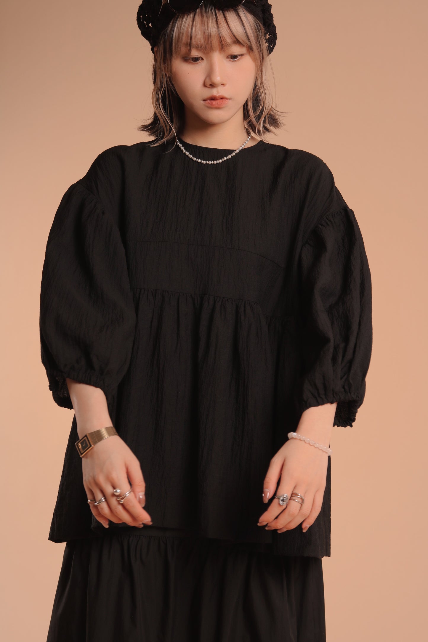 Doll Puff Sleeve Blouse (Black)