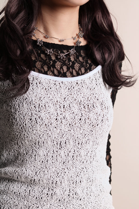 Mesh Sleeveless Top (White)