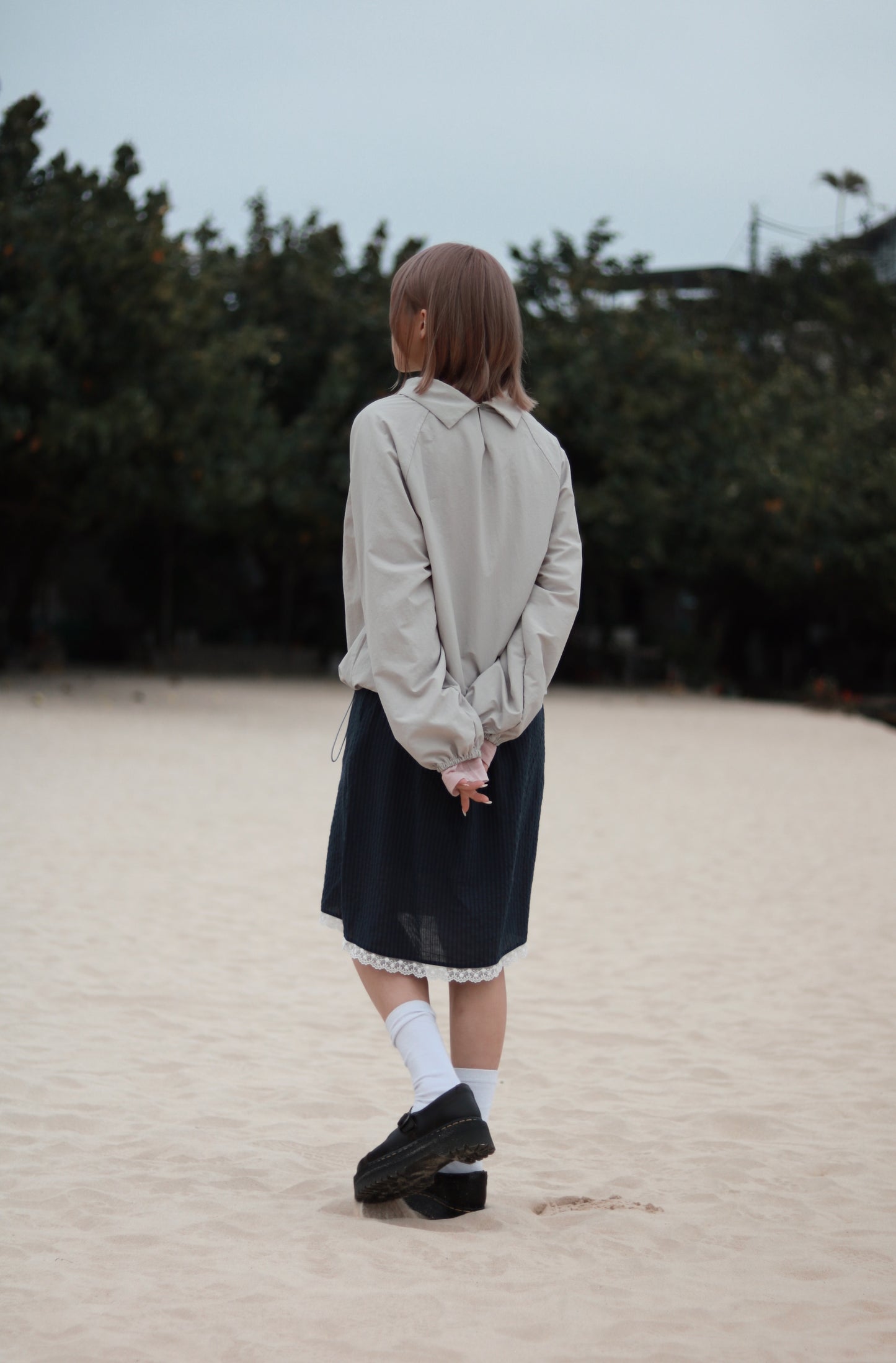 Striped Lace Mini Skirt (Navy)