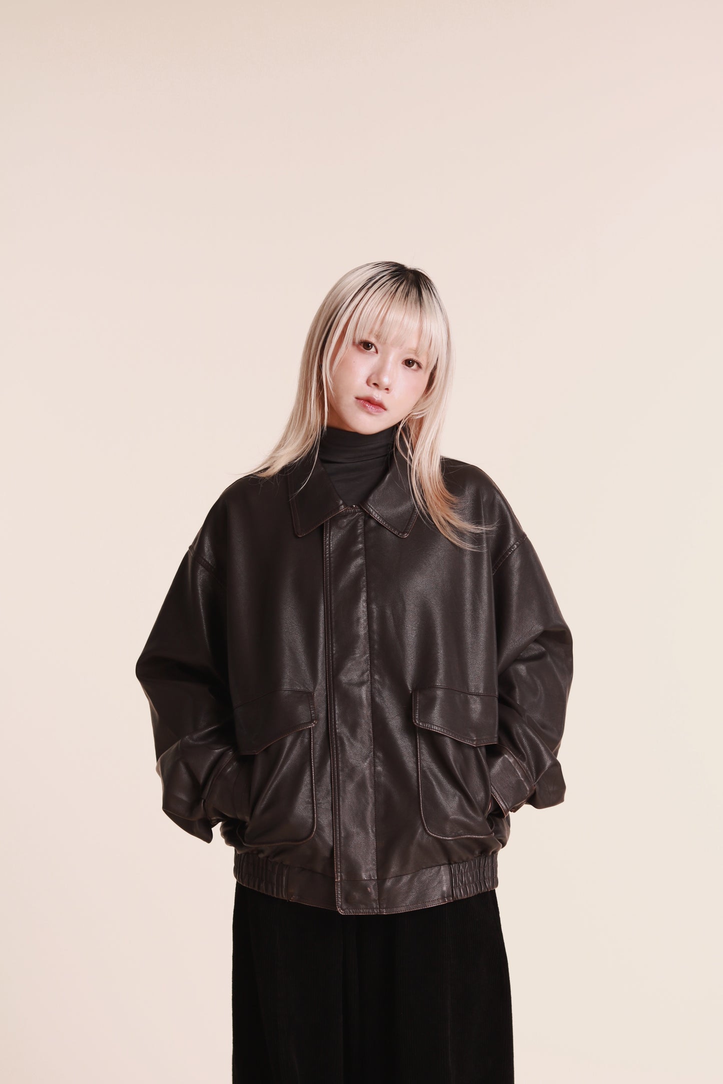 Oversized Leather Jacket (Brown)