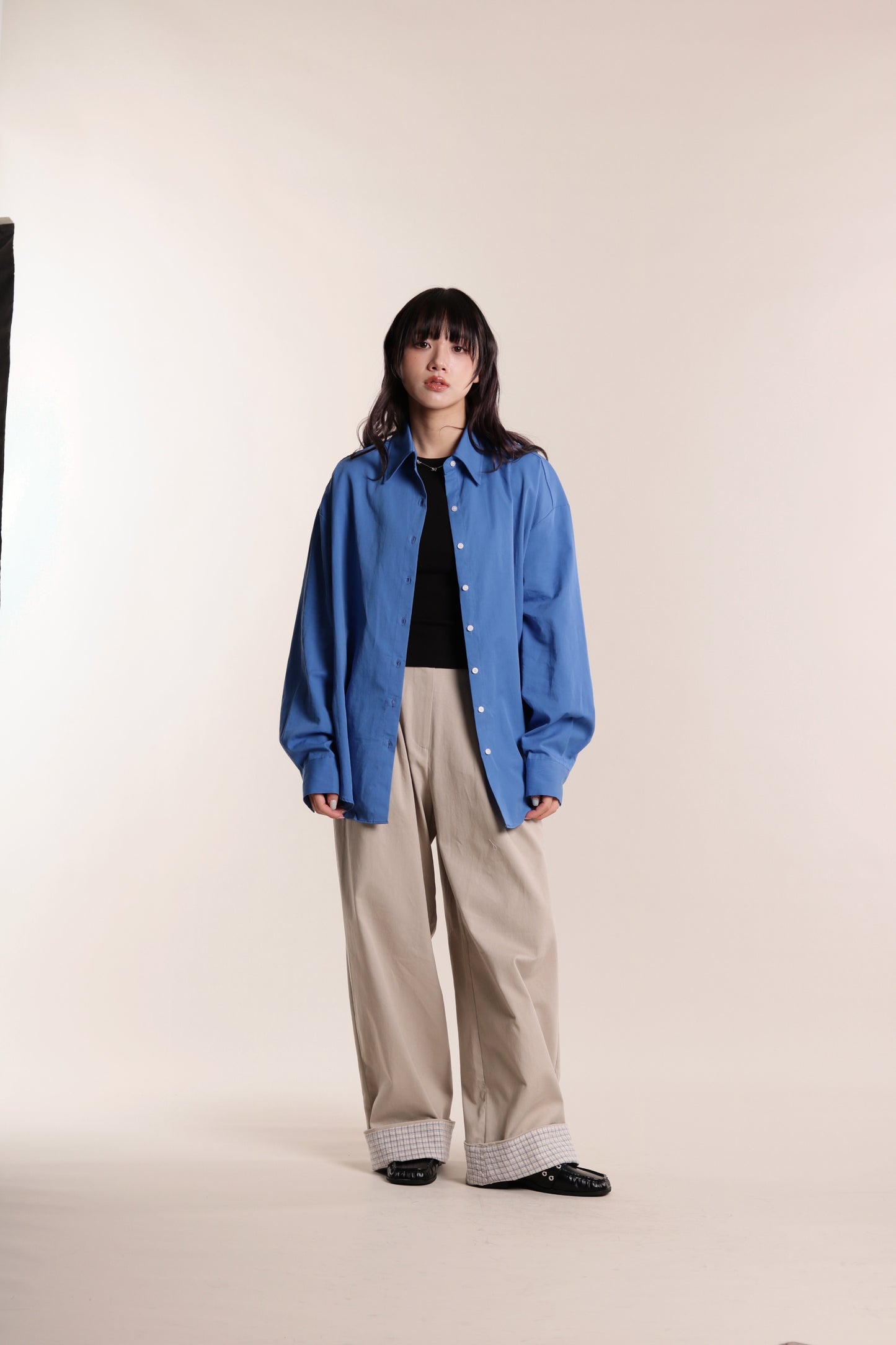 Check Detail Pleated Pants (Beige)