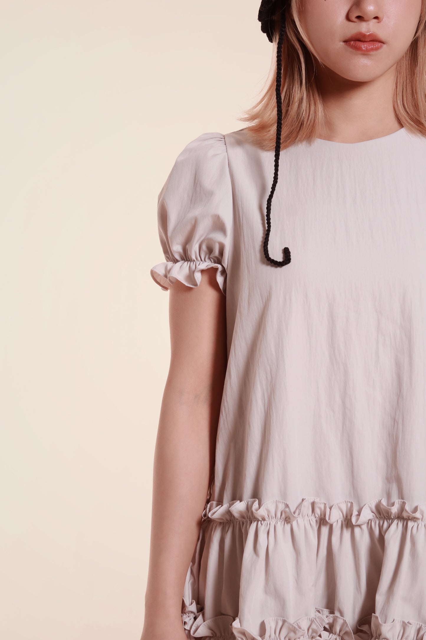 Doll Puff Sleeve Mini Dress (Grey)