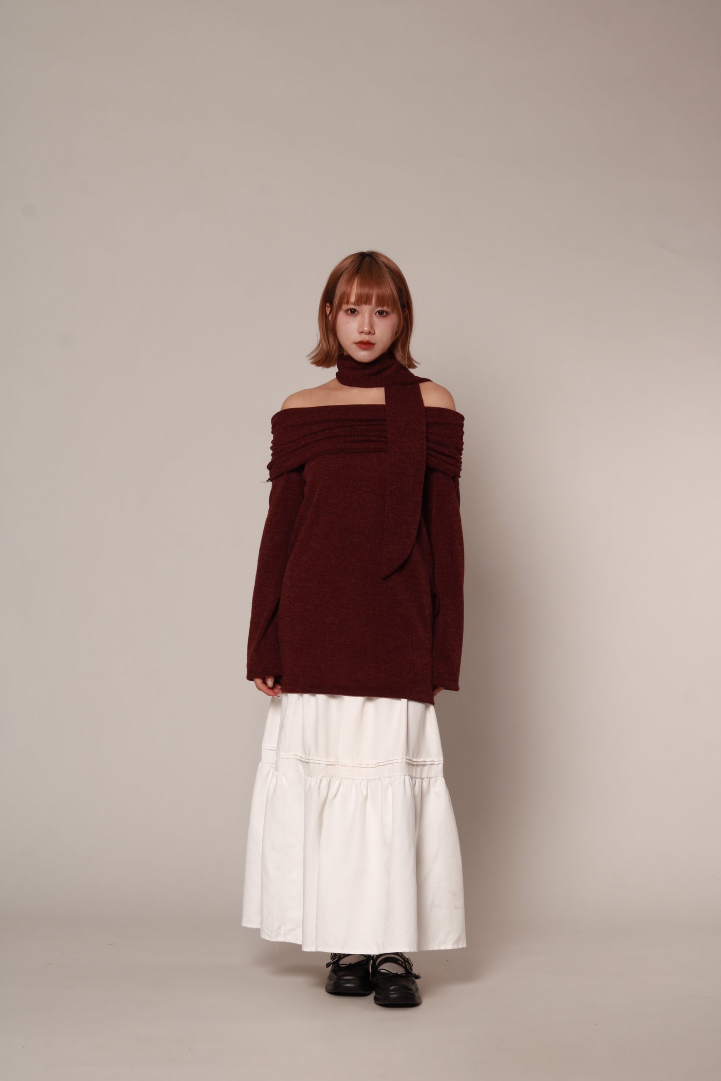 Off Shoulder Knit Top (Red)