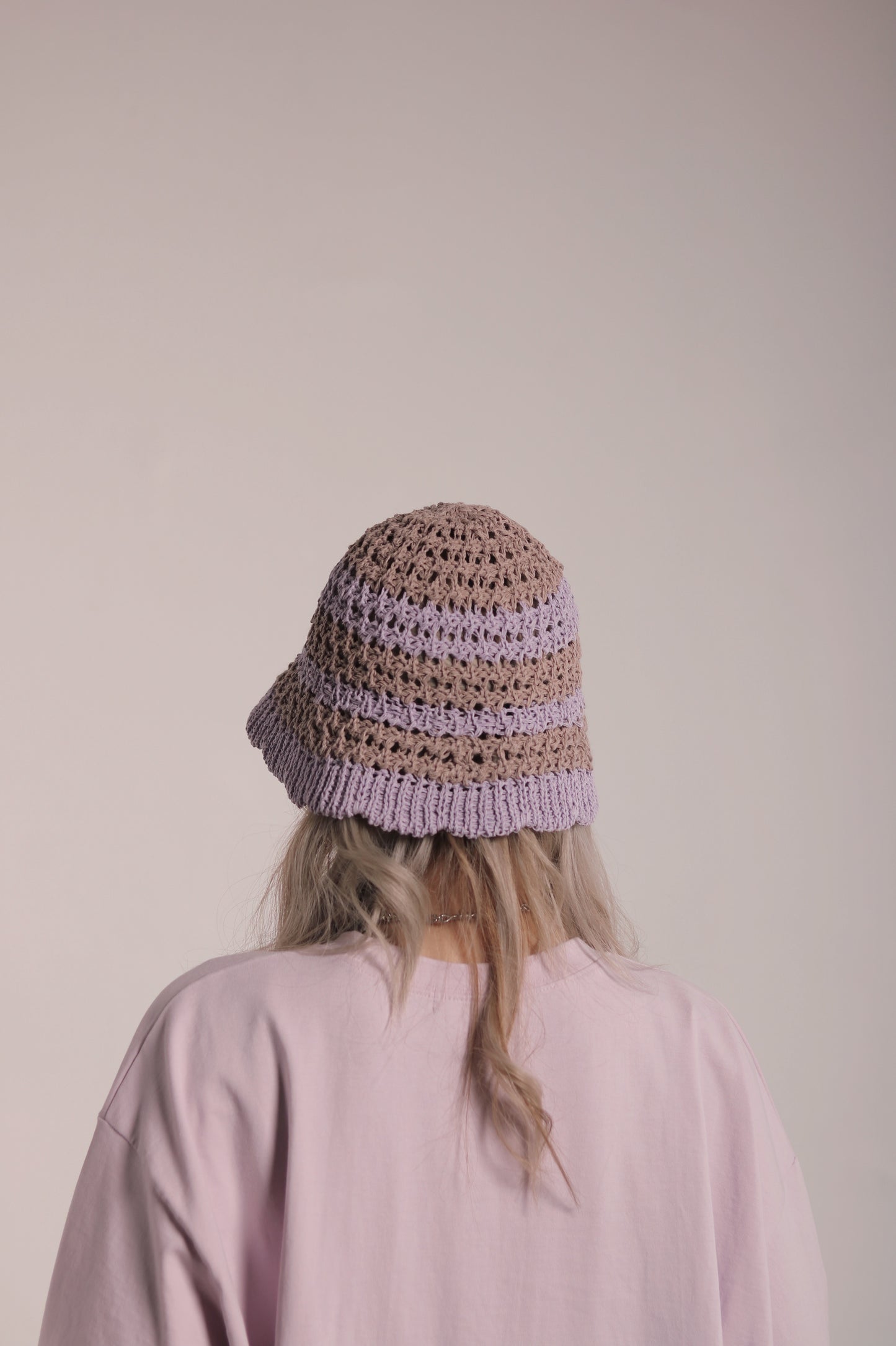 Striped Knit Hat (Beige/Black/Purple)