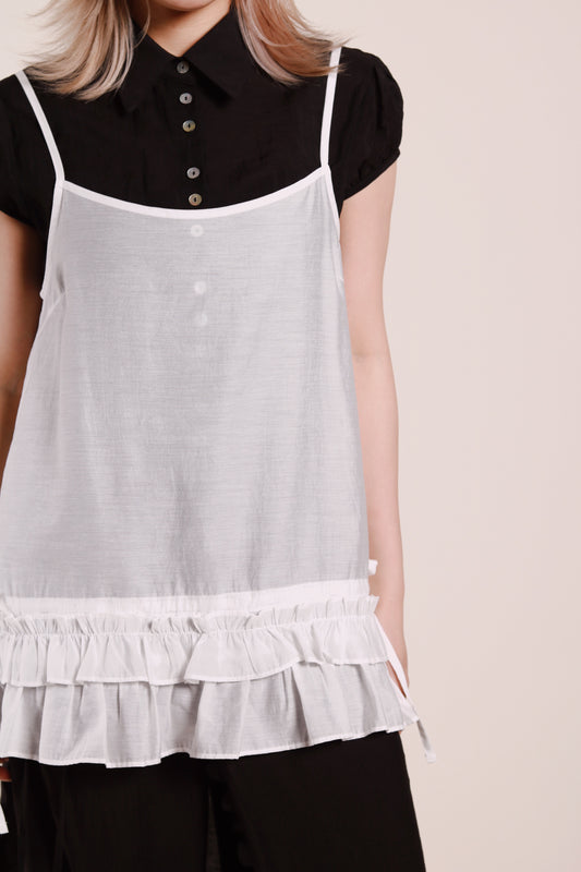 Double Ruffle Sleeveless Top (White)