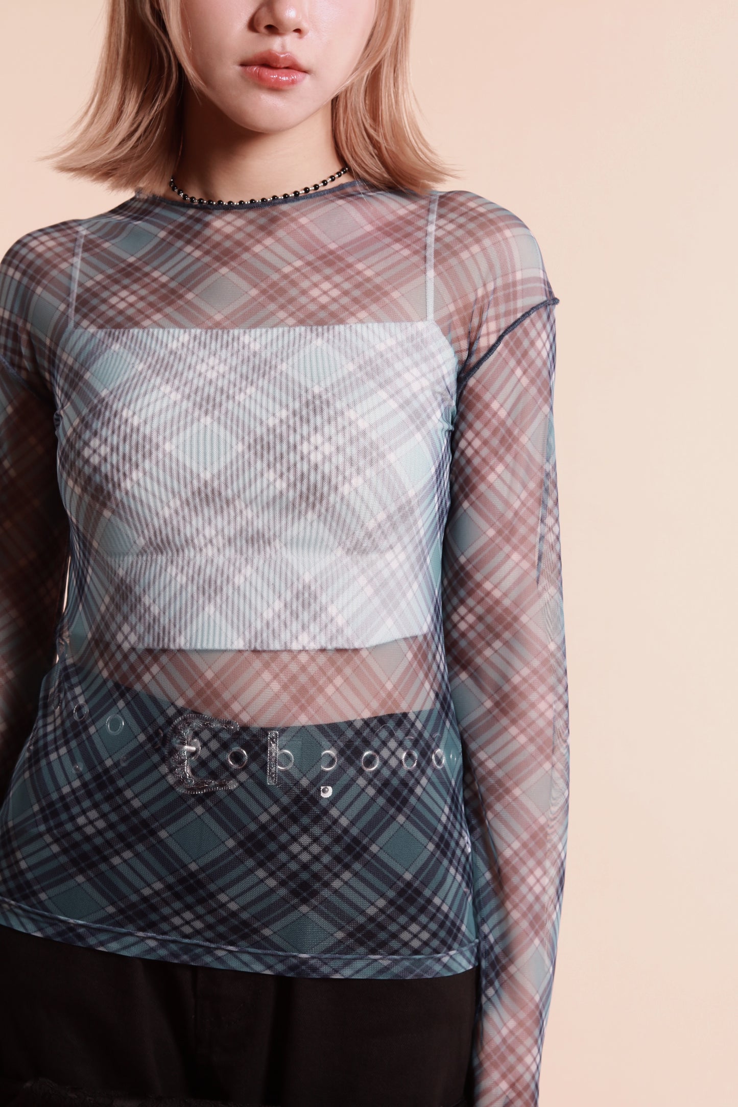 Checkered See Through Top (Blue)