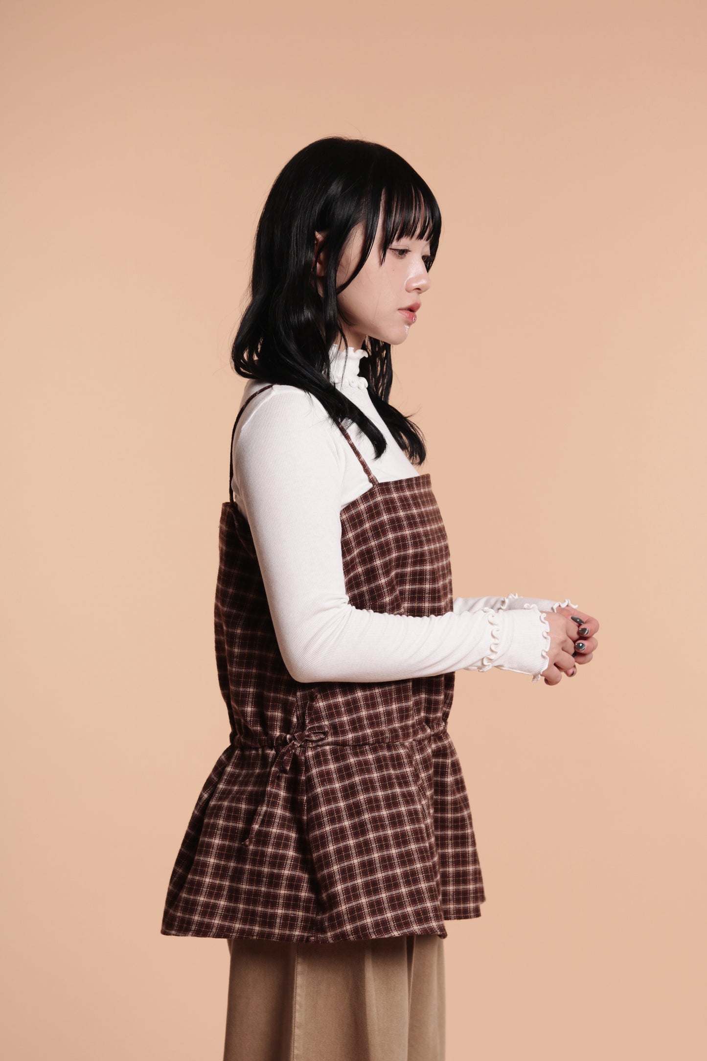 Checkered Sleeveless Top (Brown)