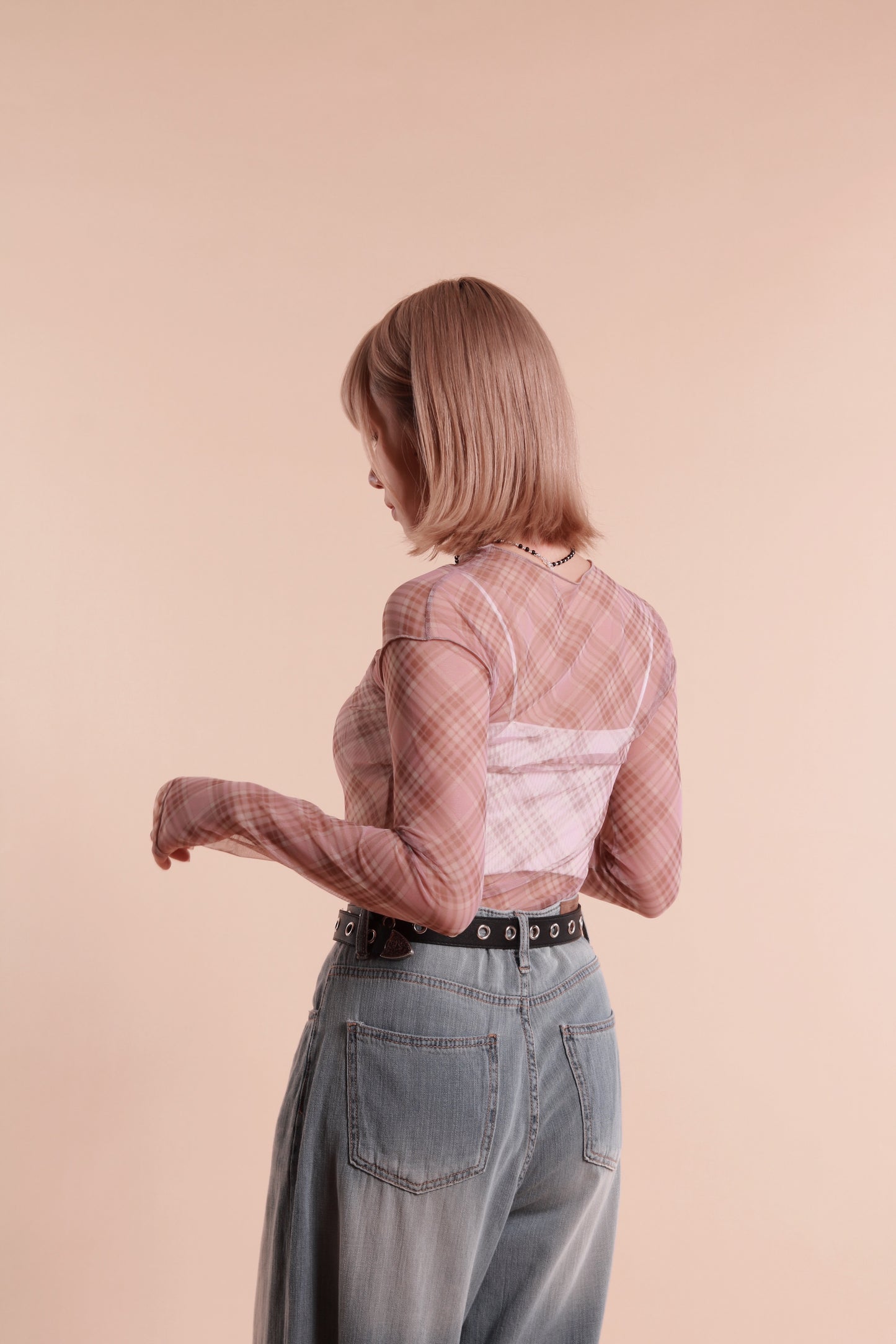 Checkered See Through Top (Pink)