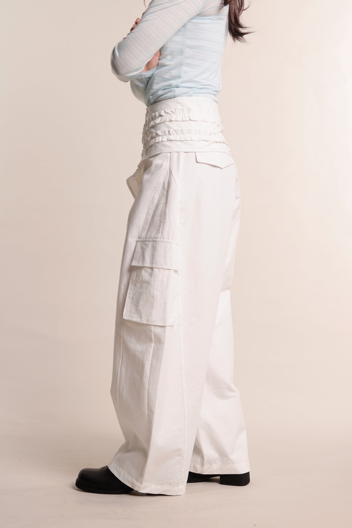 Ruffle Belt Pants (White)