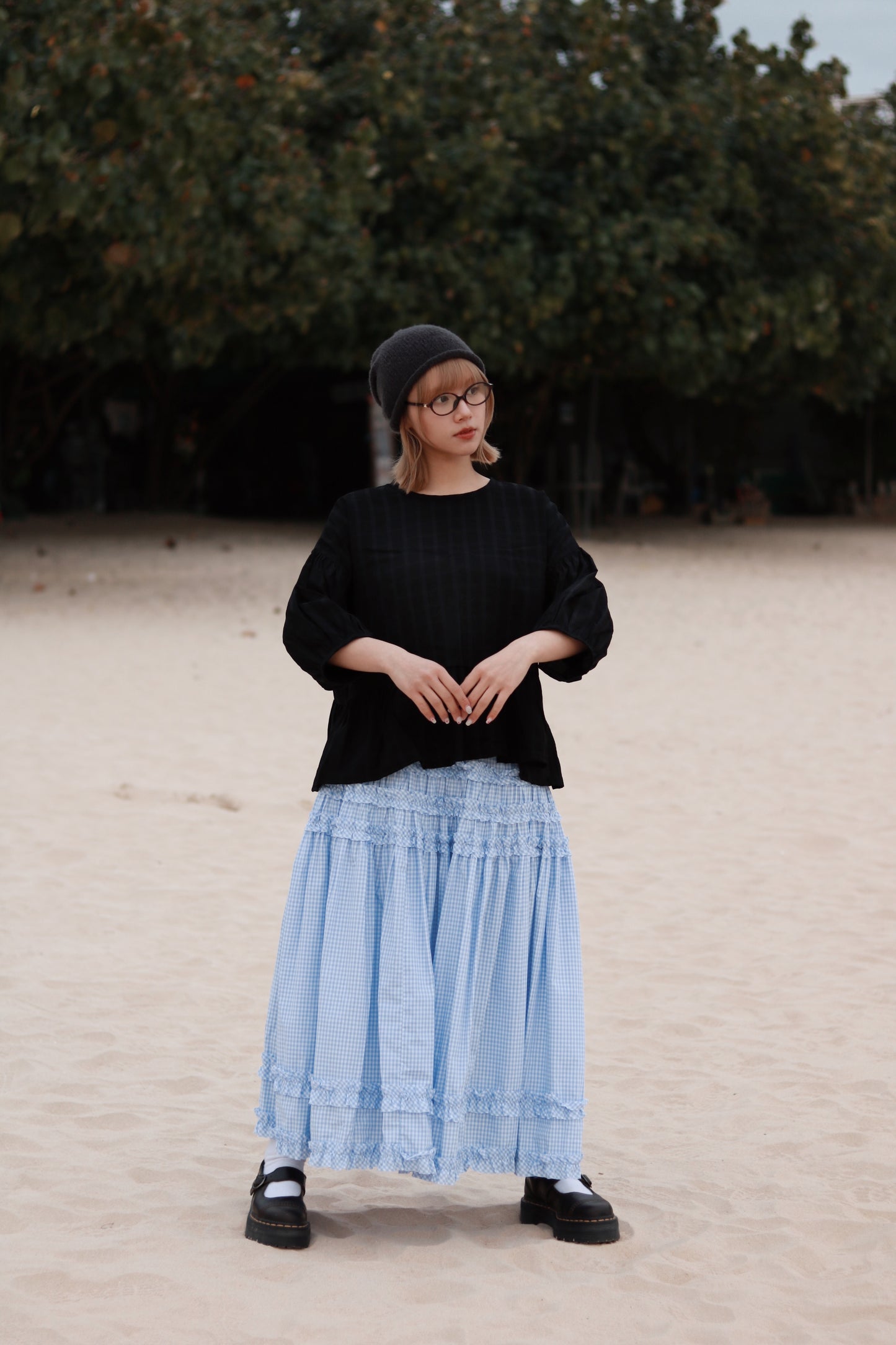 Doll Checkered Ruffle Skirt (Blue)
