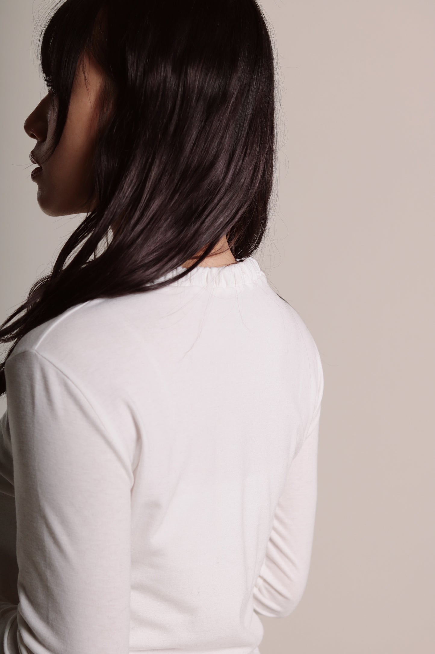 Soft Gathered Neck Top (White)