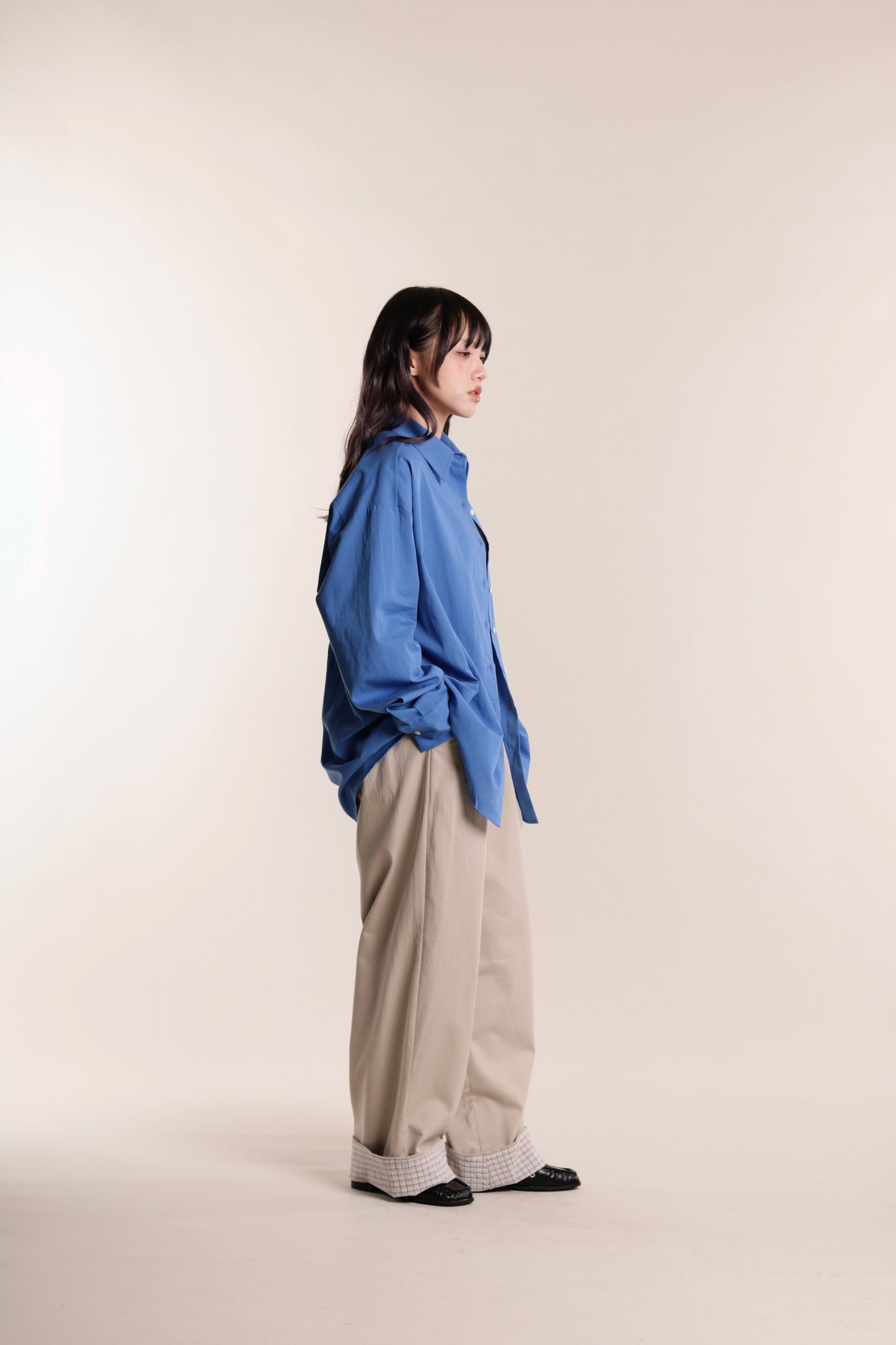 Check Detail Pleated Pants (Beige)