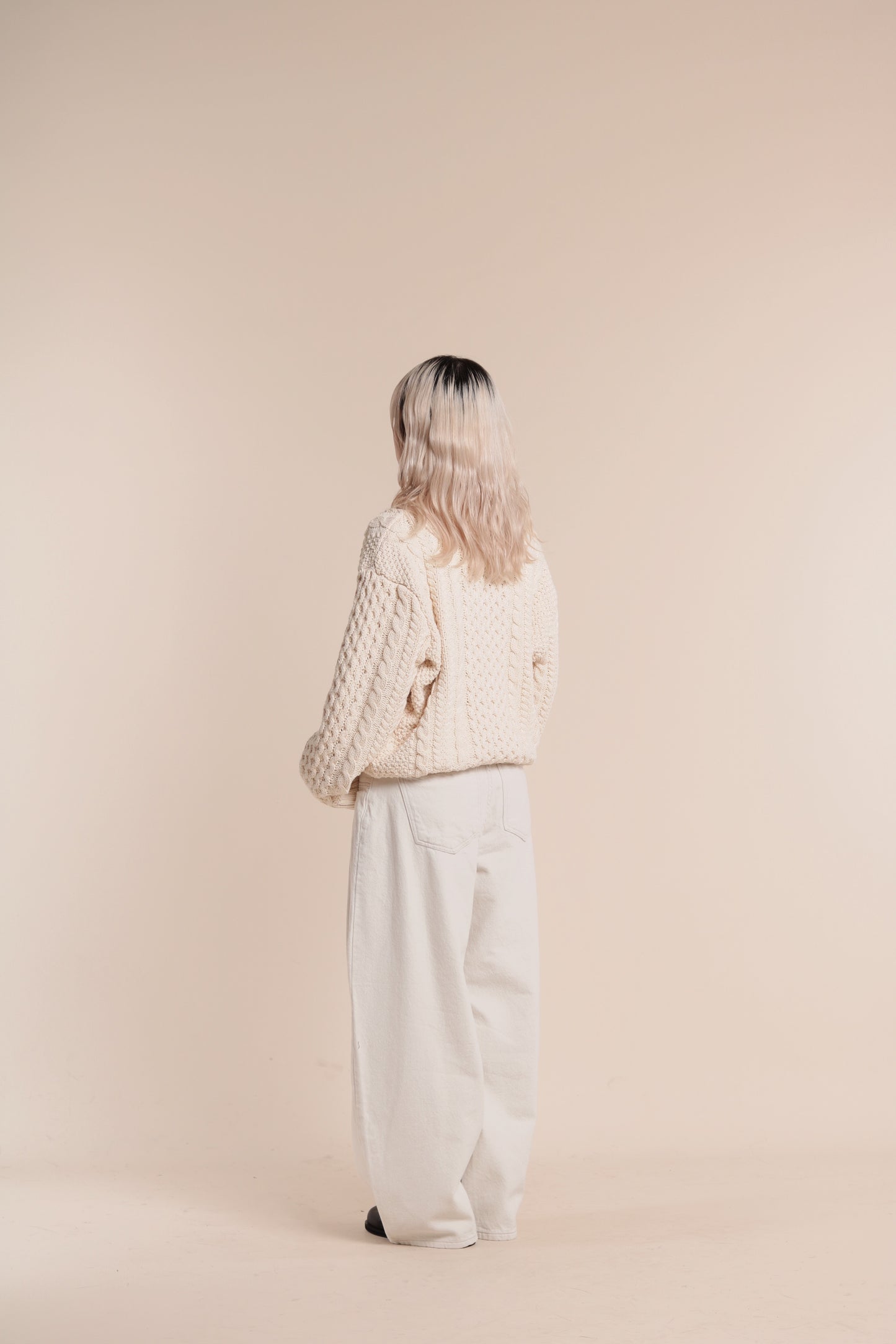 Oversized Cable Knit Sweater (Ivory)