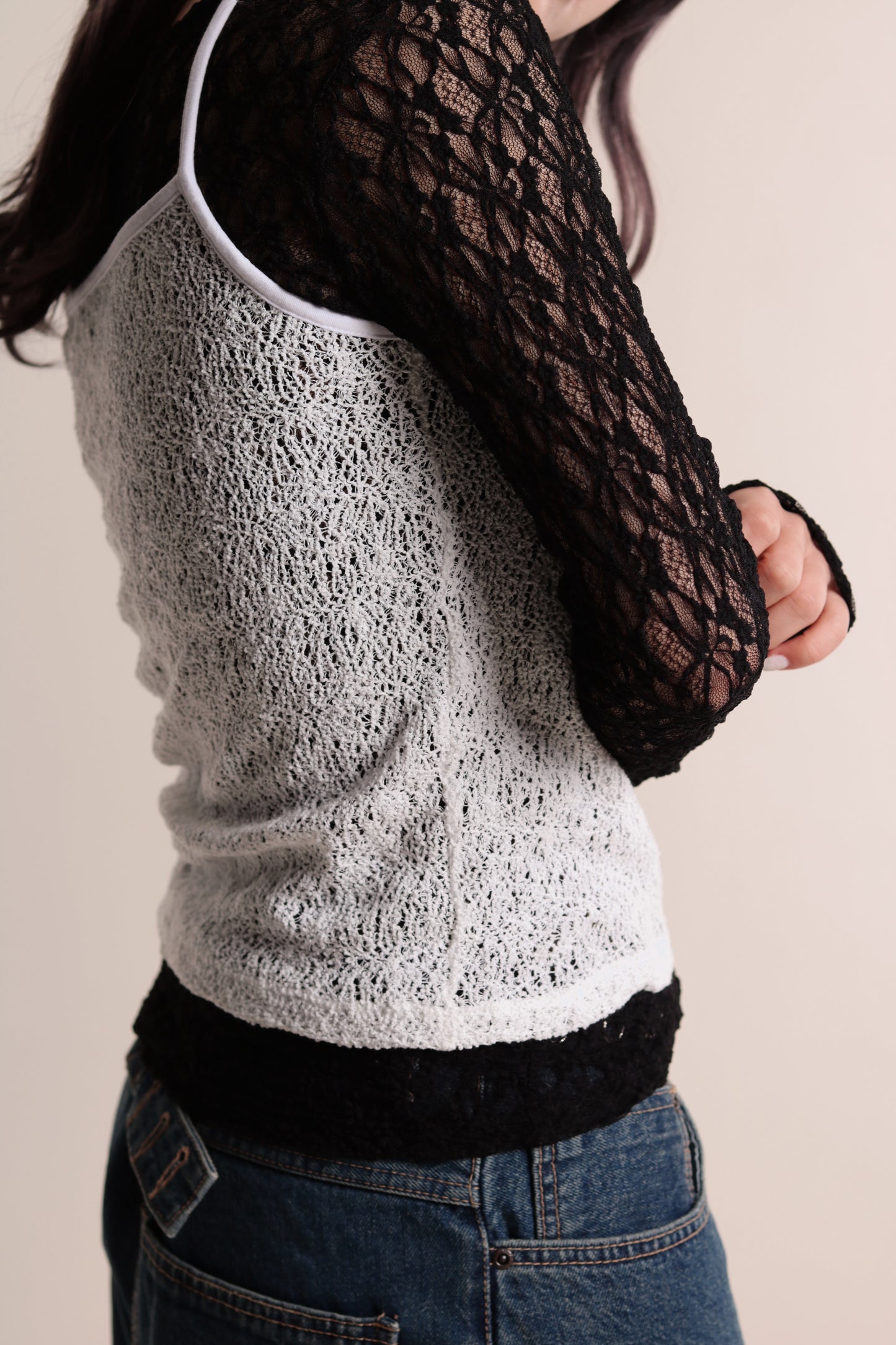 Lace Long Sleeve Top (Black)