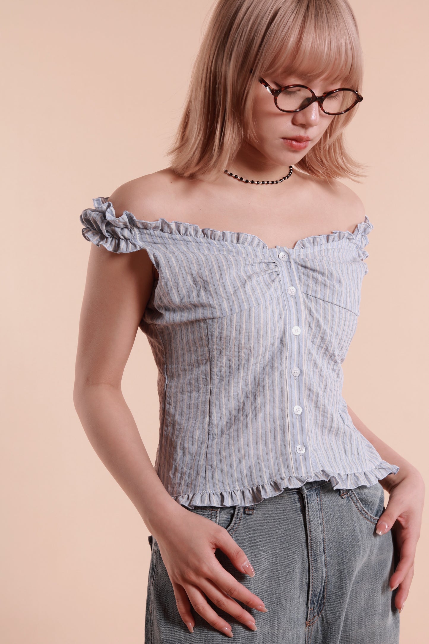 Striped Sleeveless Top (Baby Blue)