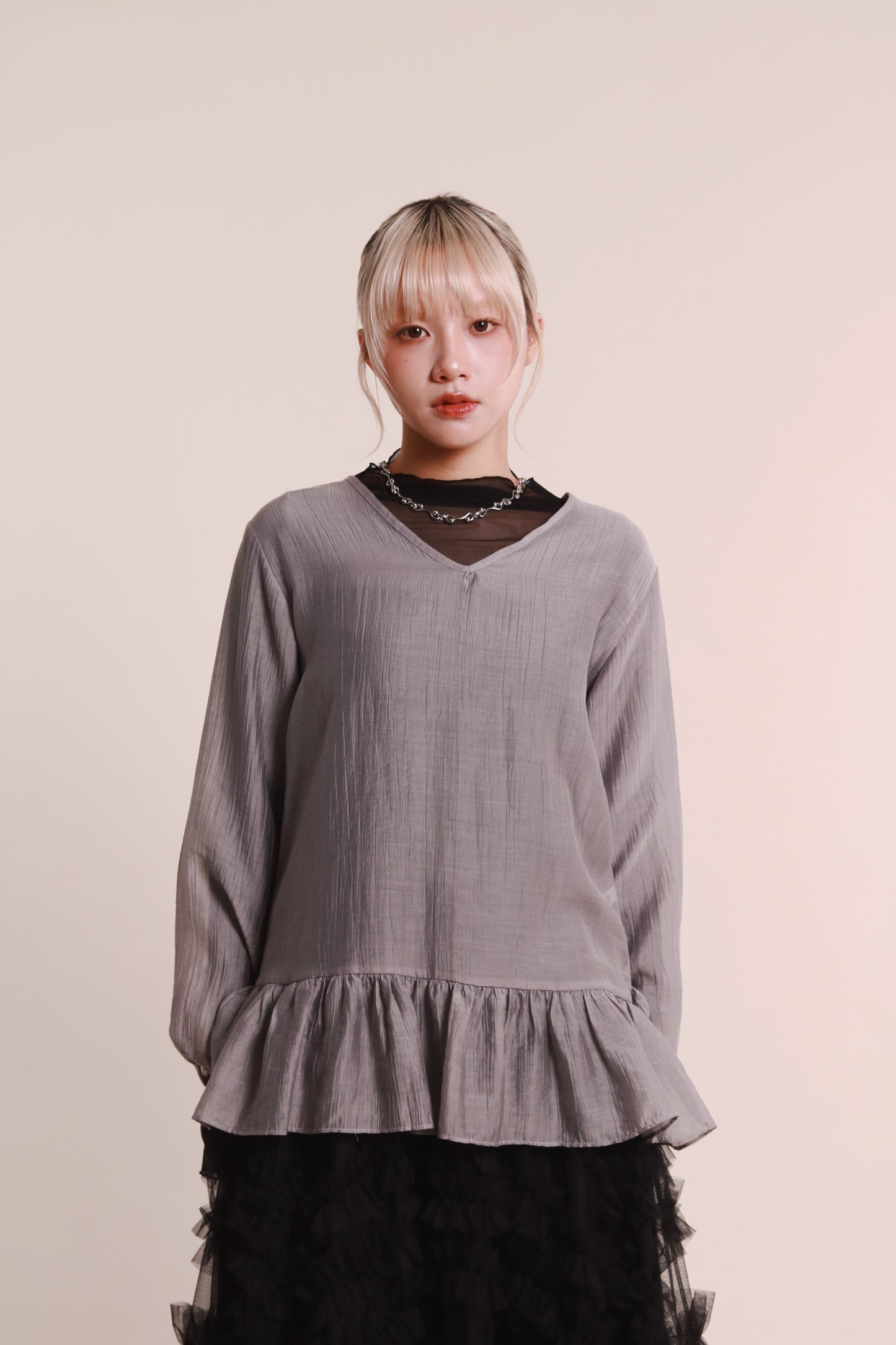 Doll Ruffle Blouse (Grey)