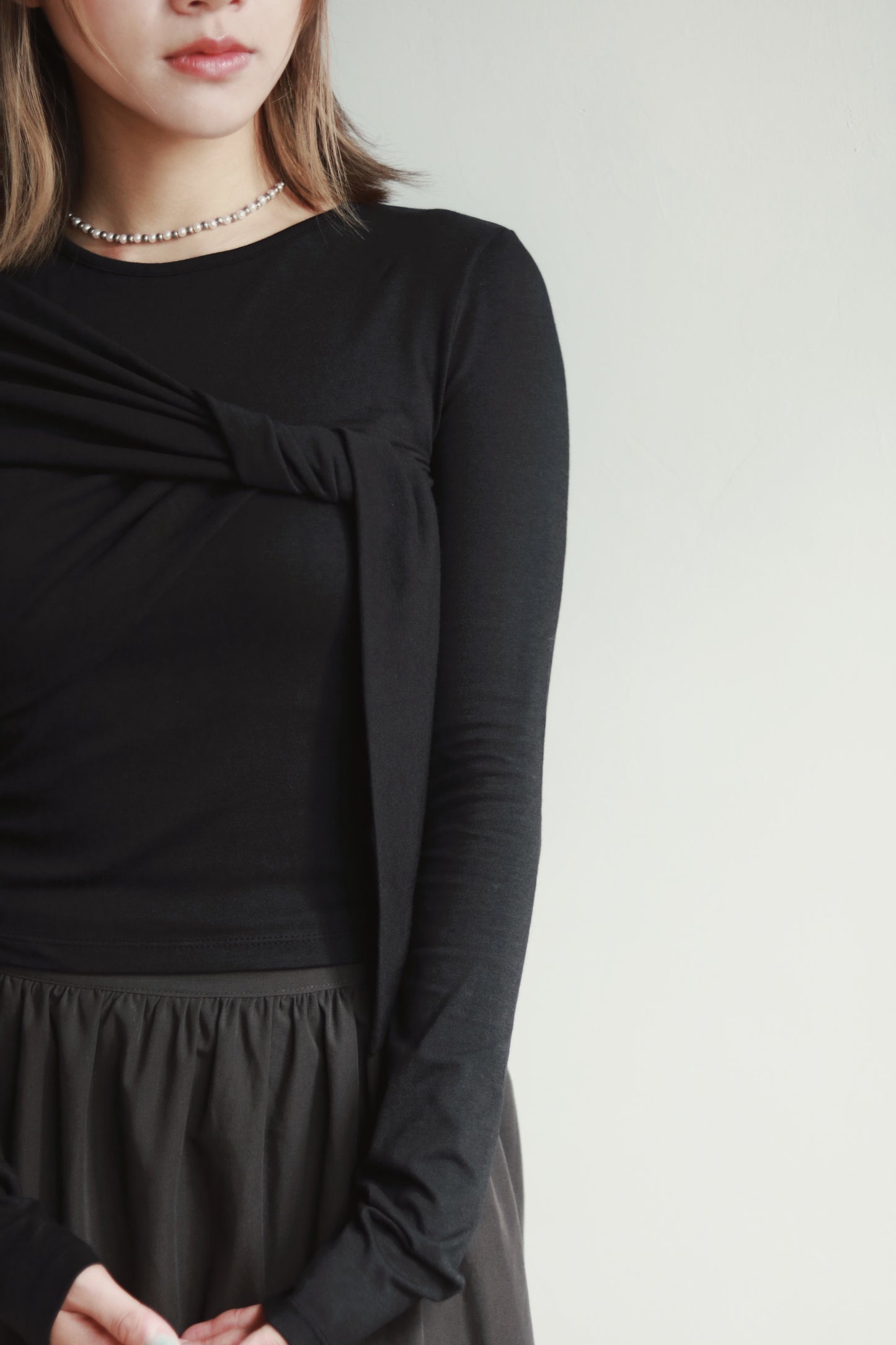 Gathered Long Tee (Black)