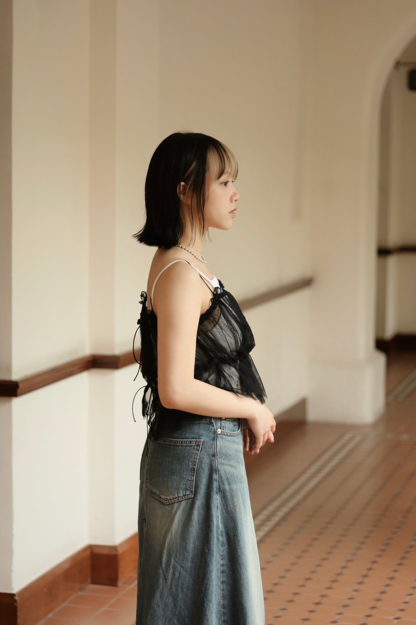 See Through Ribbon Vest (Black)