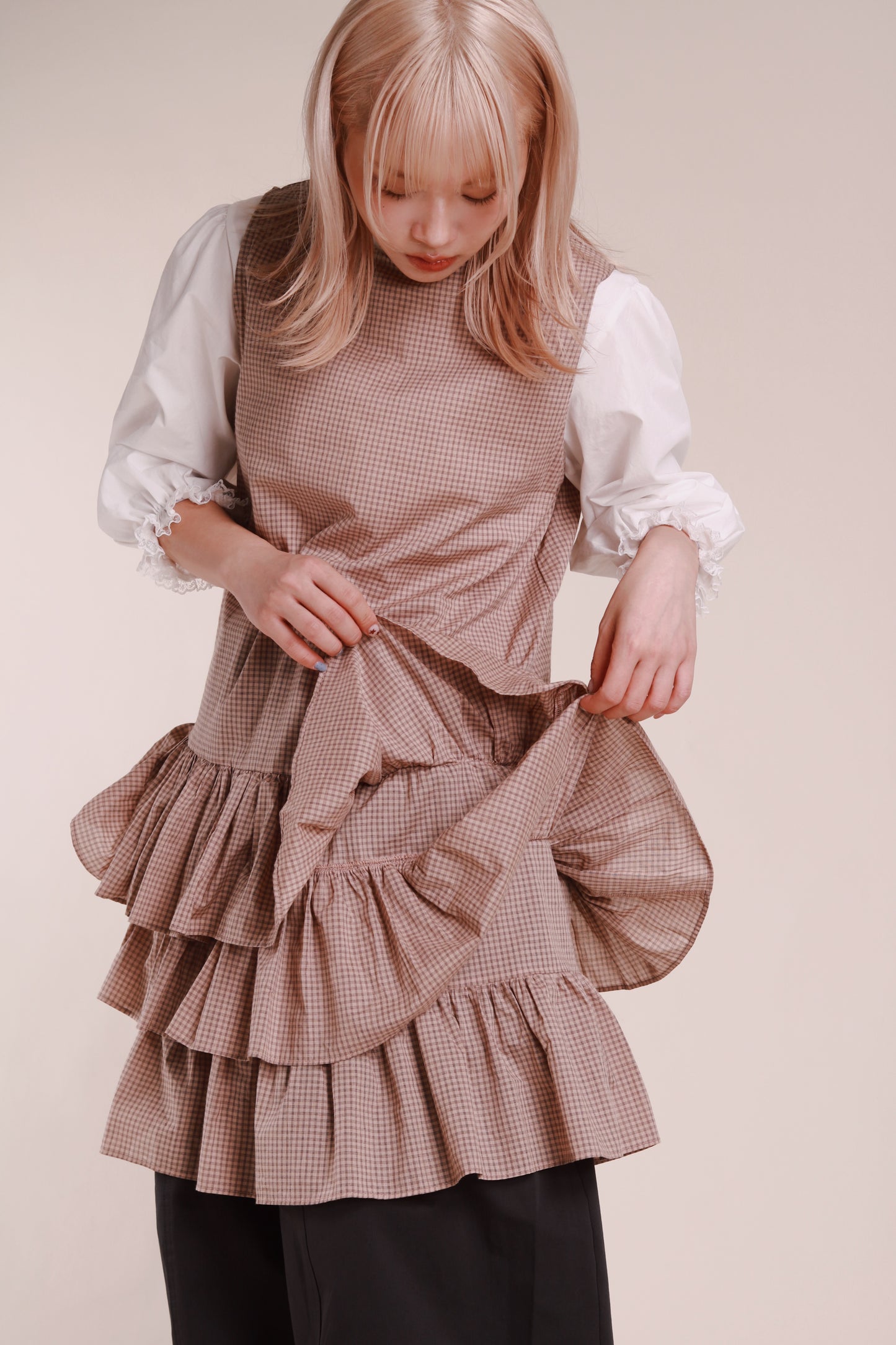 Layered Ruffle Dress (Beige)