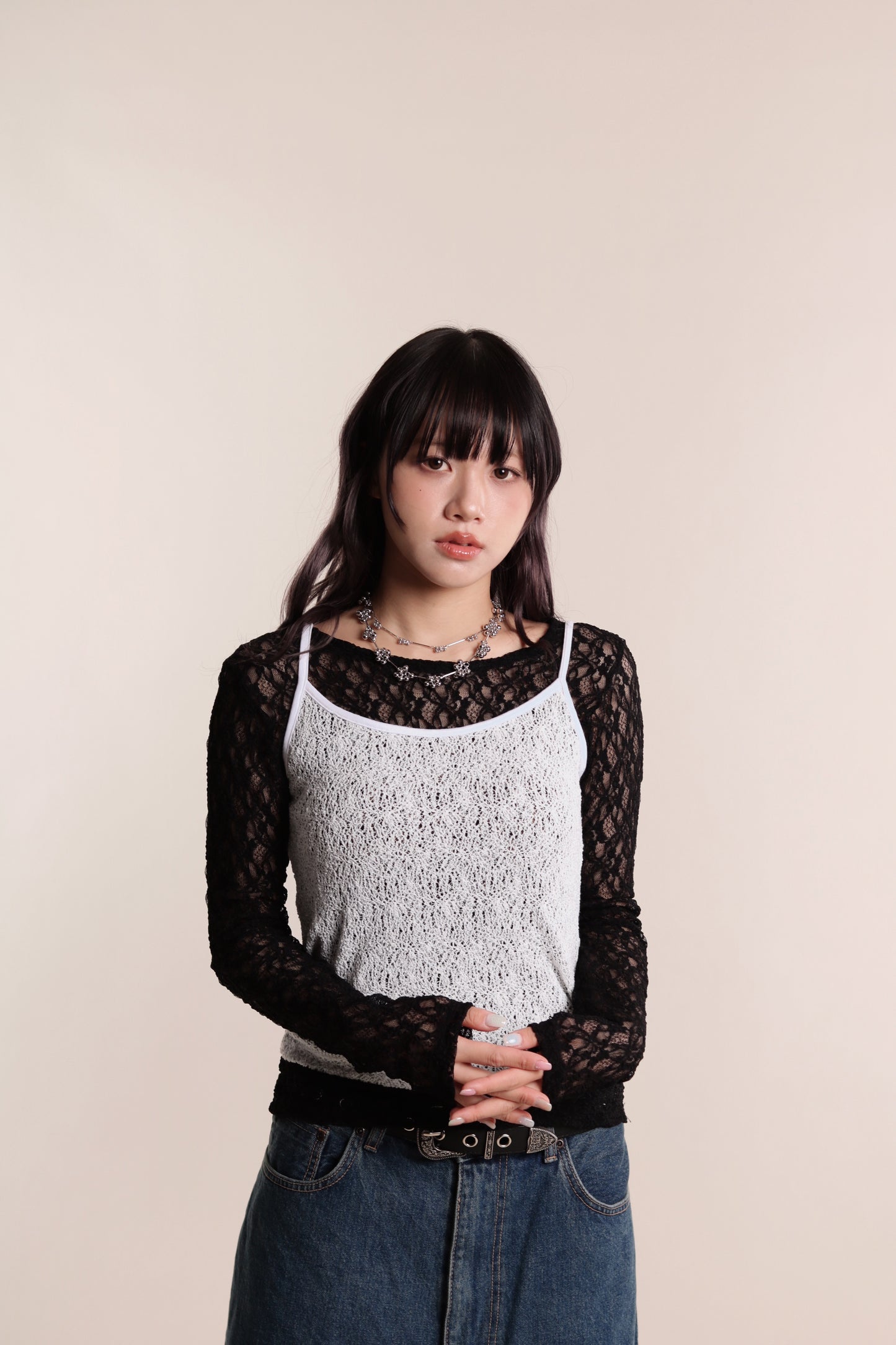 Lace Long Sleeve Top (Black)