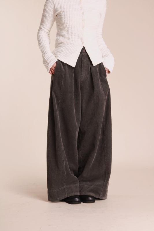 Corduroy Wide Pants (Grey)