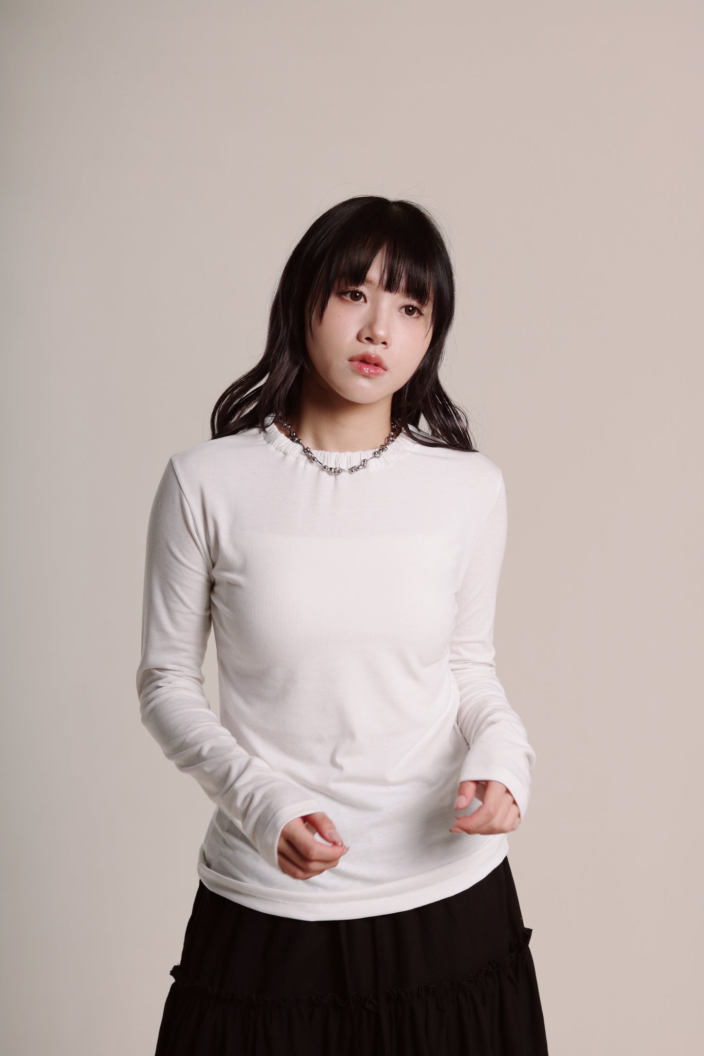 Soft Gathered Neck Top (White)