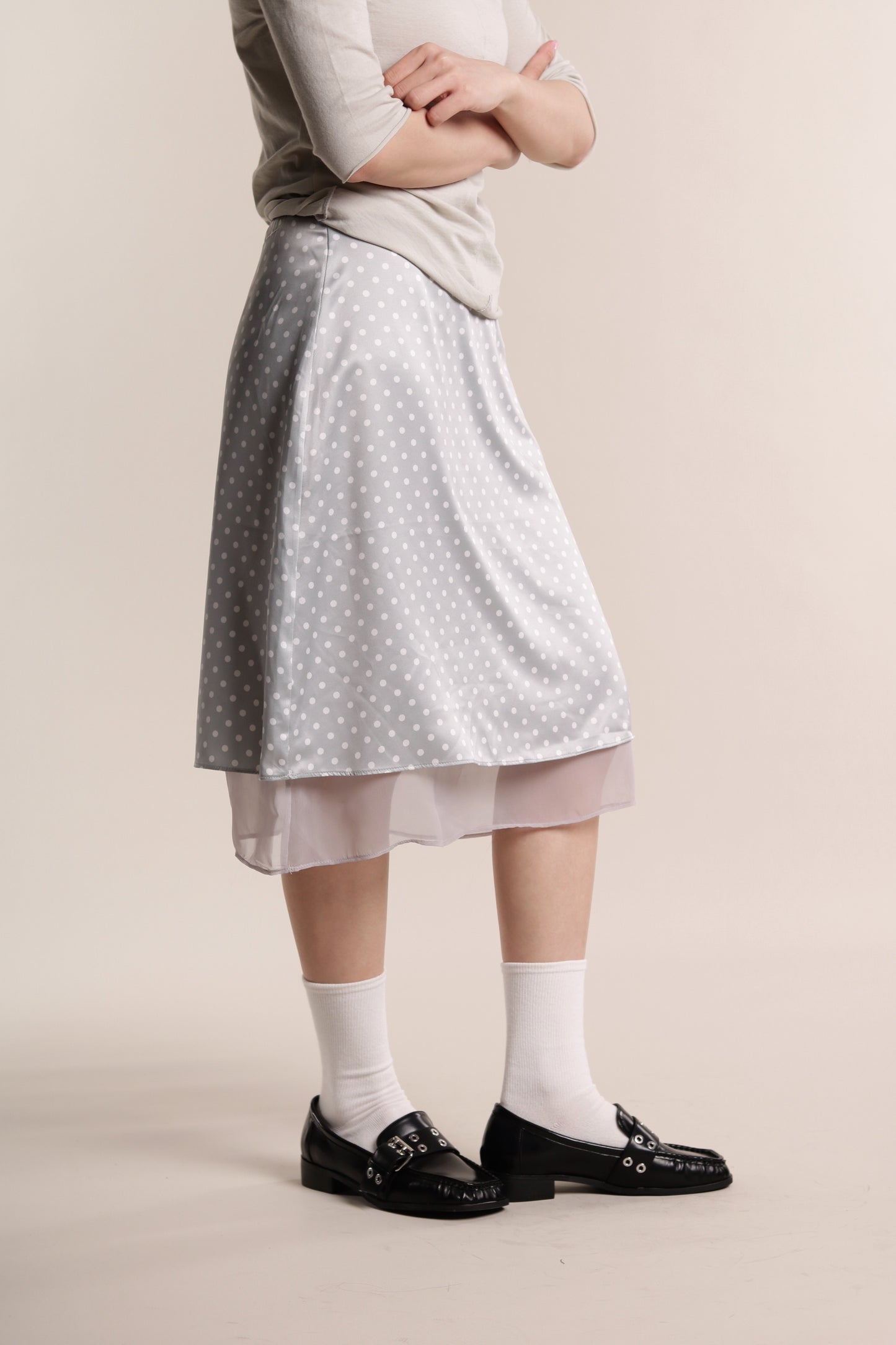 Polka Dot Midi Skirt (Grey)