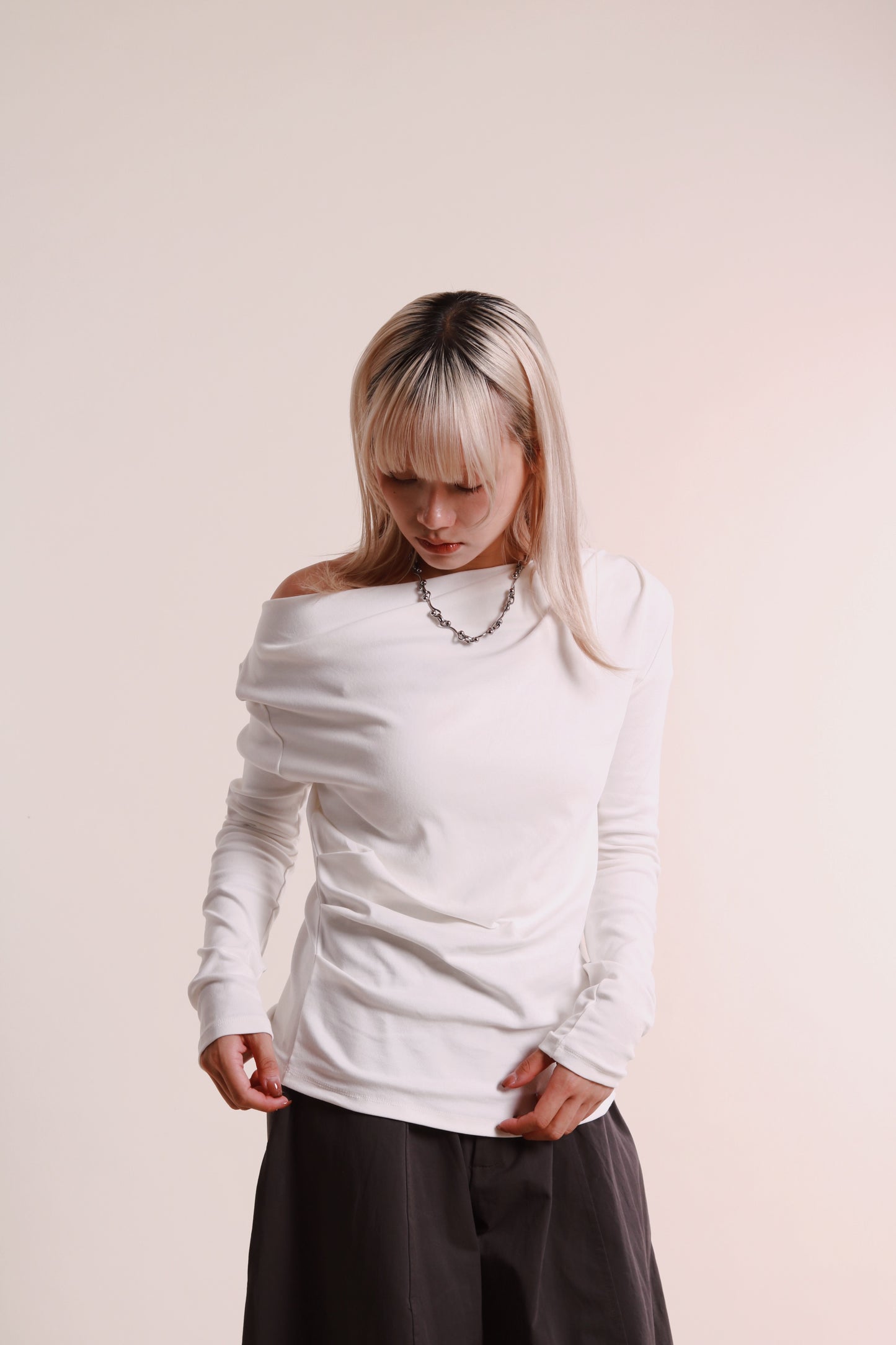 Gathered Long Tee (White)