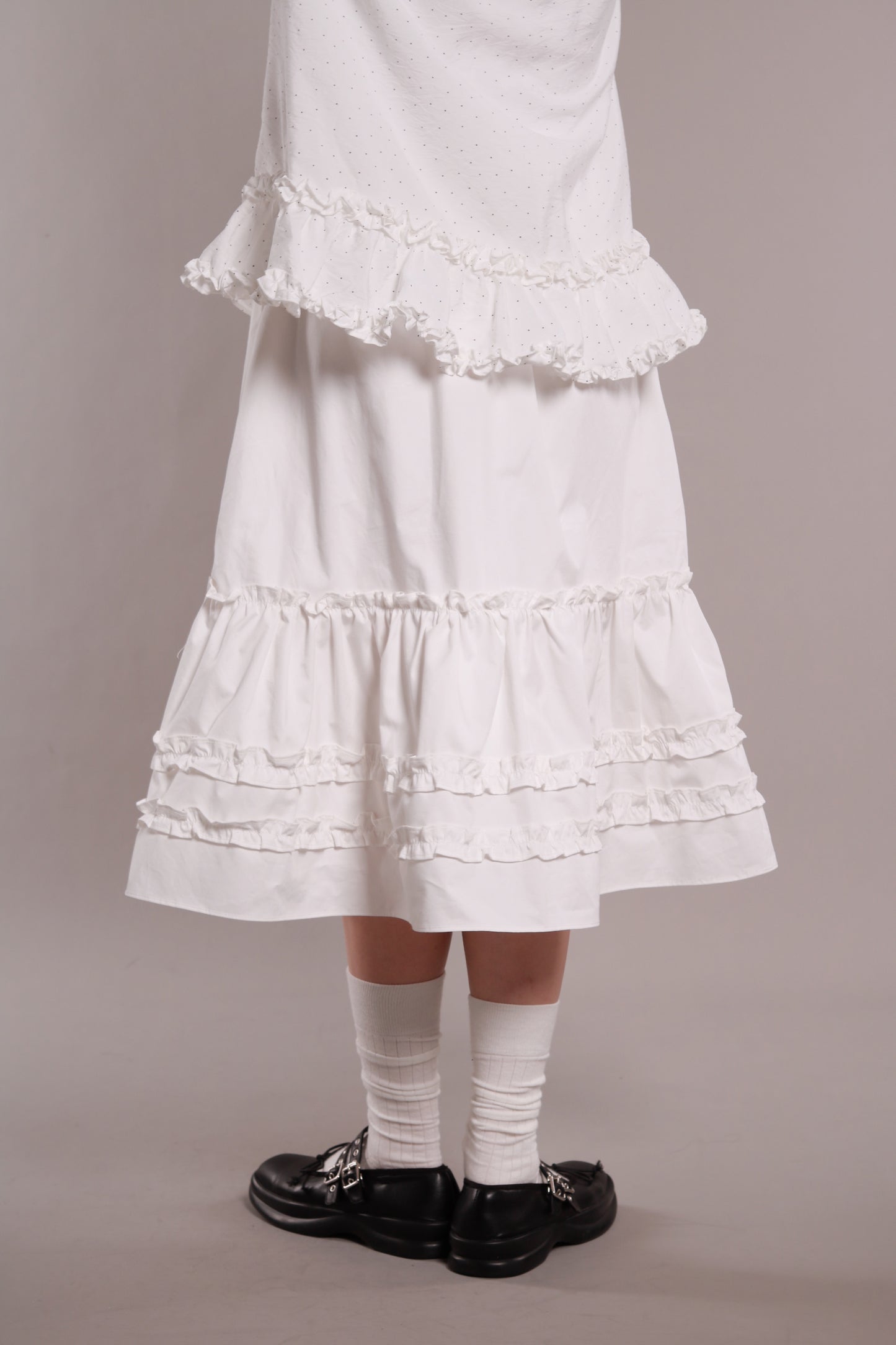 Doll Ruffle Midi Skirt (White)