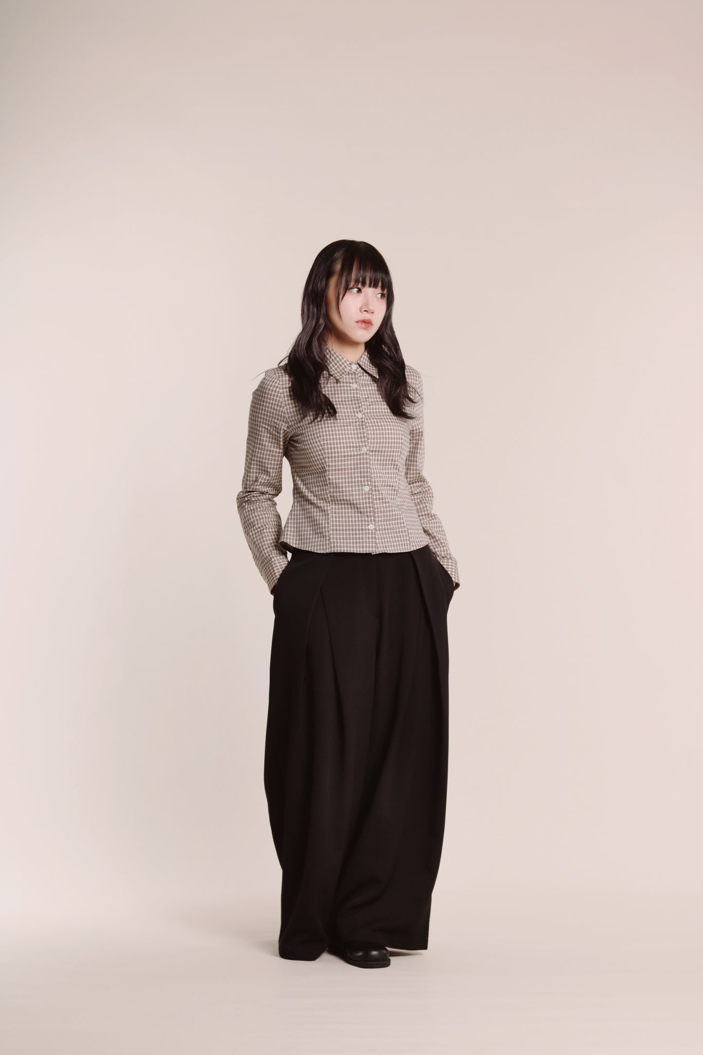 Checkered Crop Shirt (Brown)