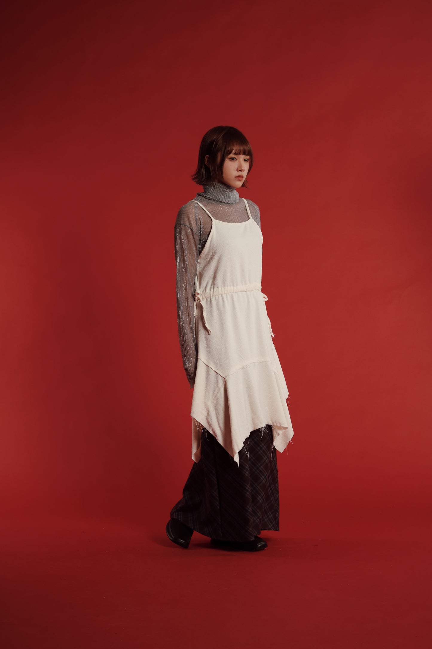 Checkered Slit Skirt (Brown)