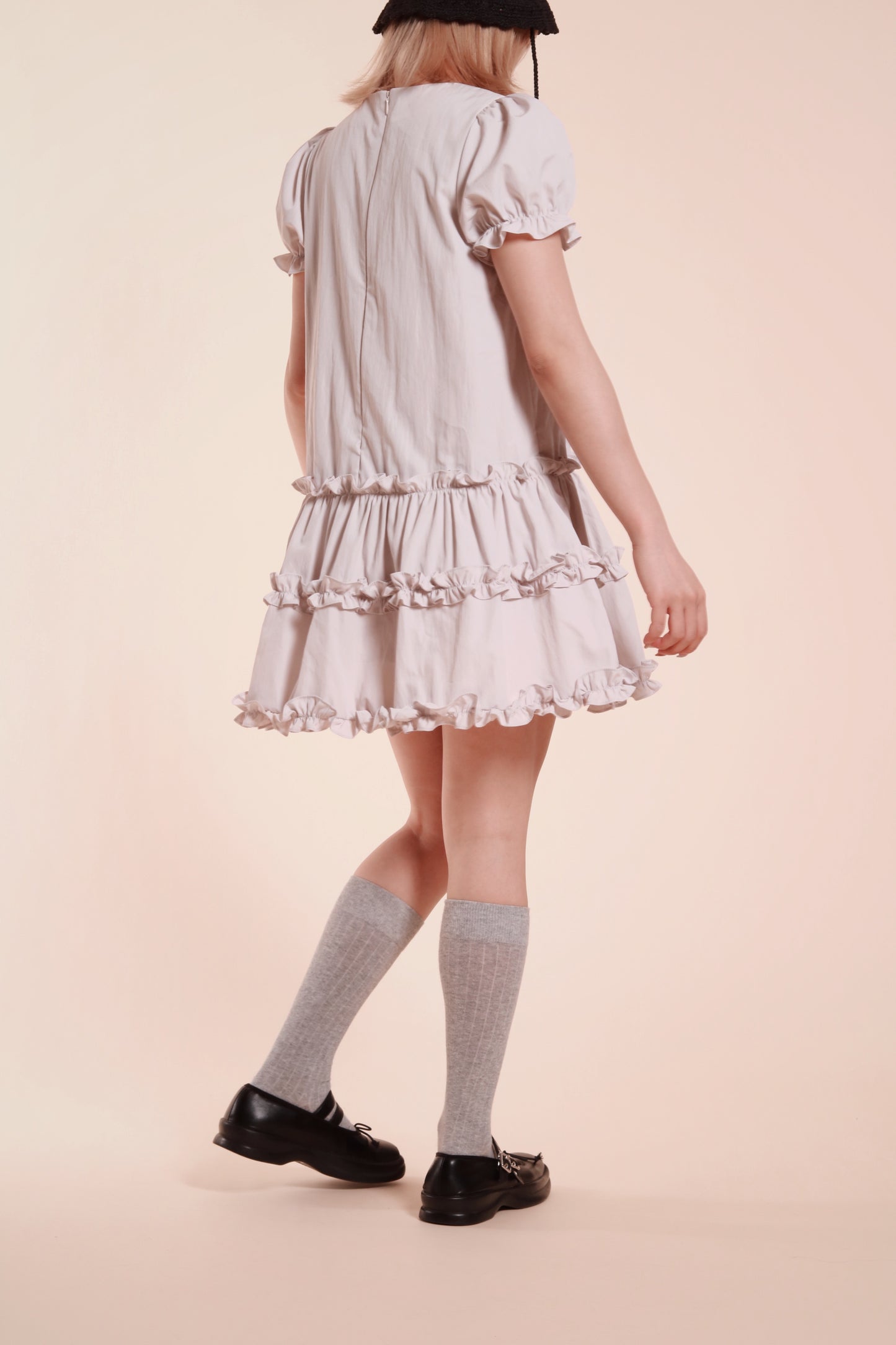 Doll Puff Sleeve Mini Dress (Grey)