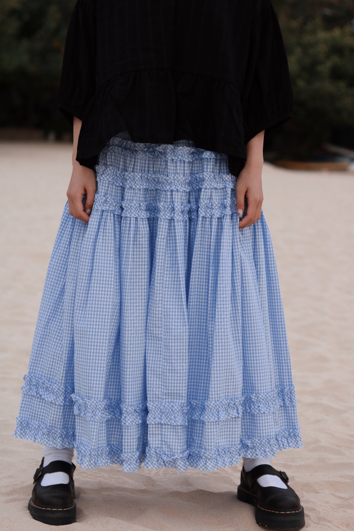 Doll Checkered Ruffle Skirt (Blue)