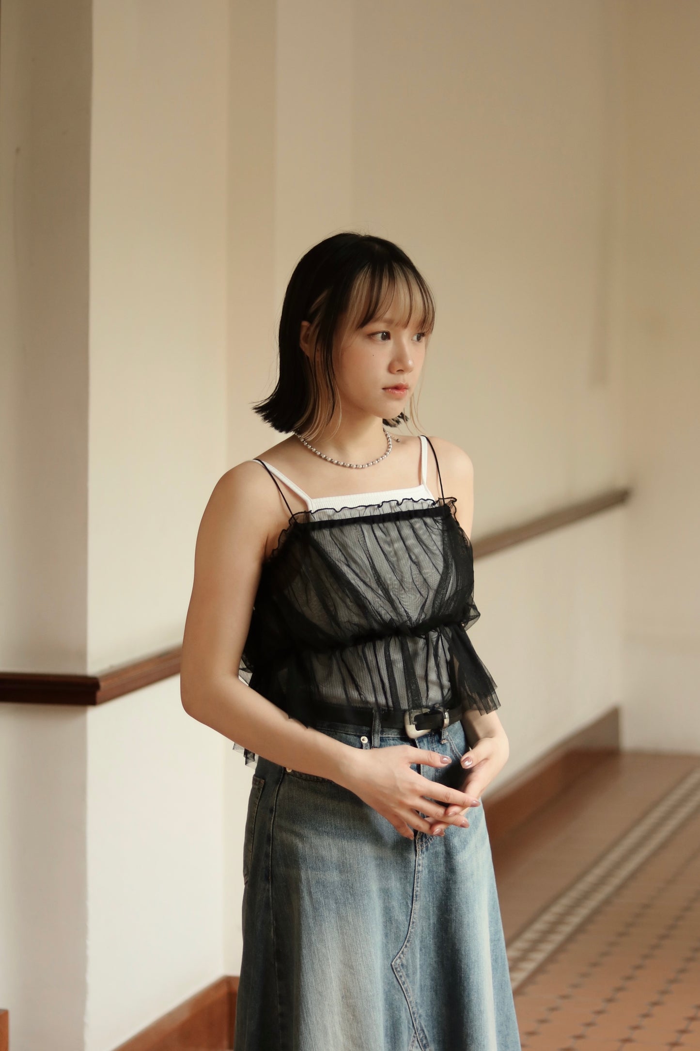 See Through Ribbon Vest (Black)