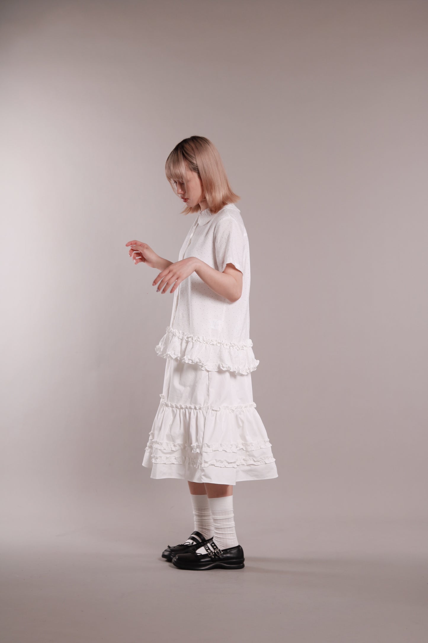 Dot Dot Double Ruffle Blouse (Ivory)