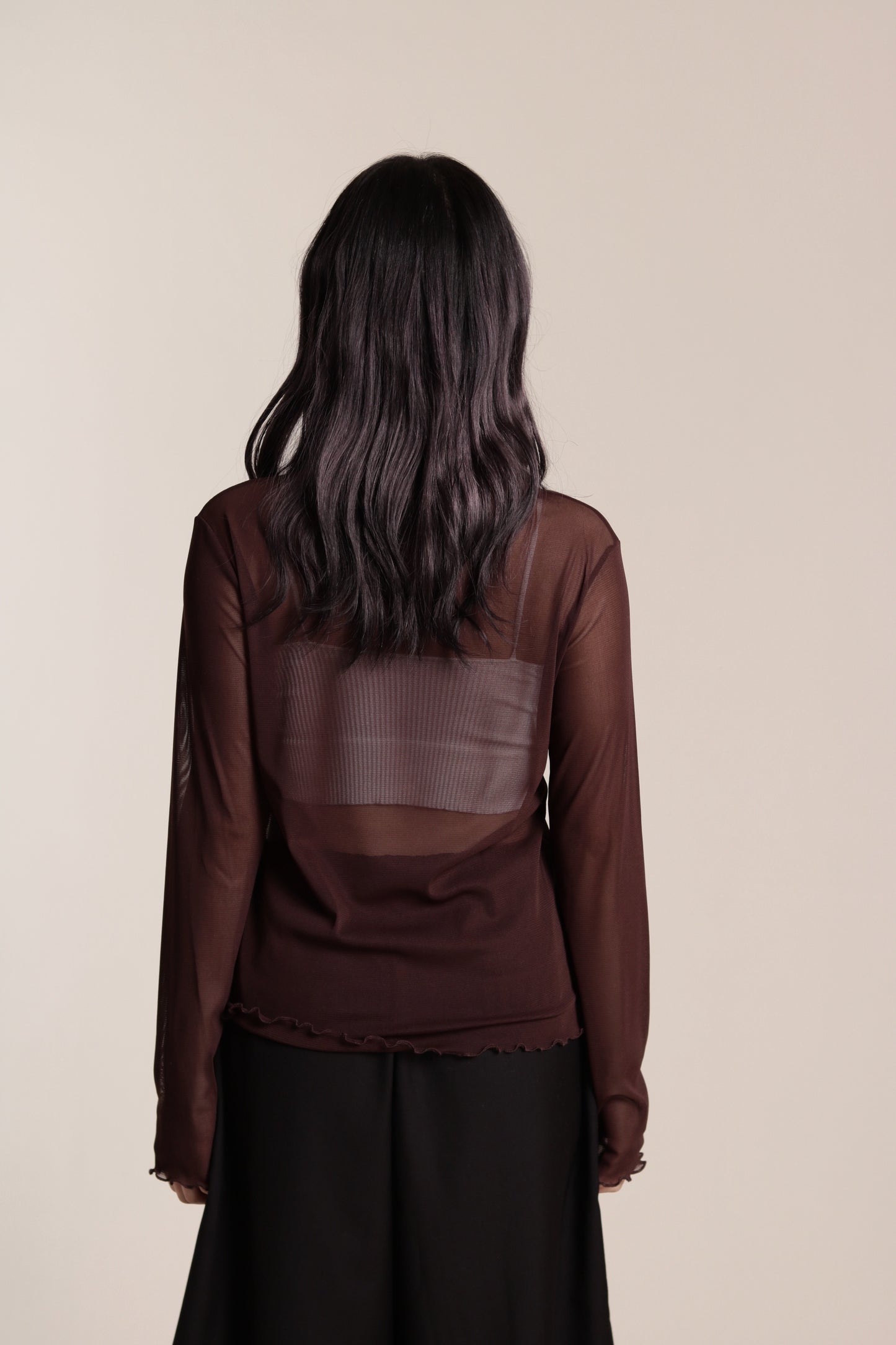 Ruffle See Through Top (Brown)