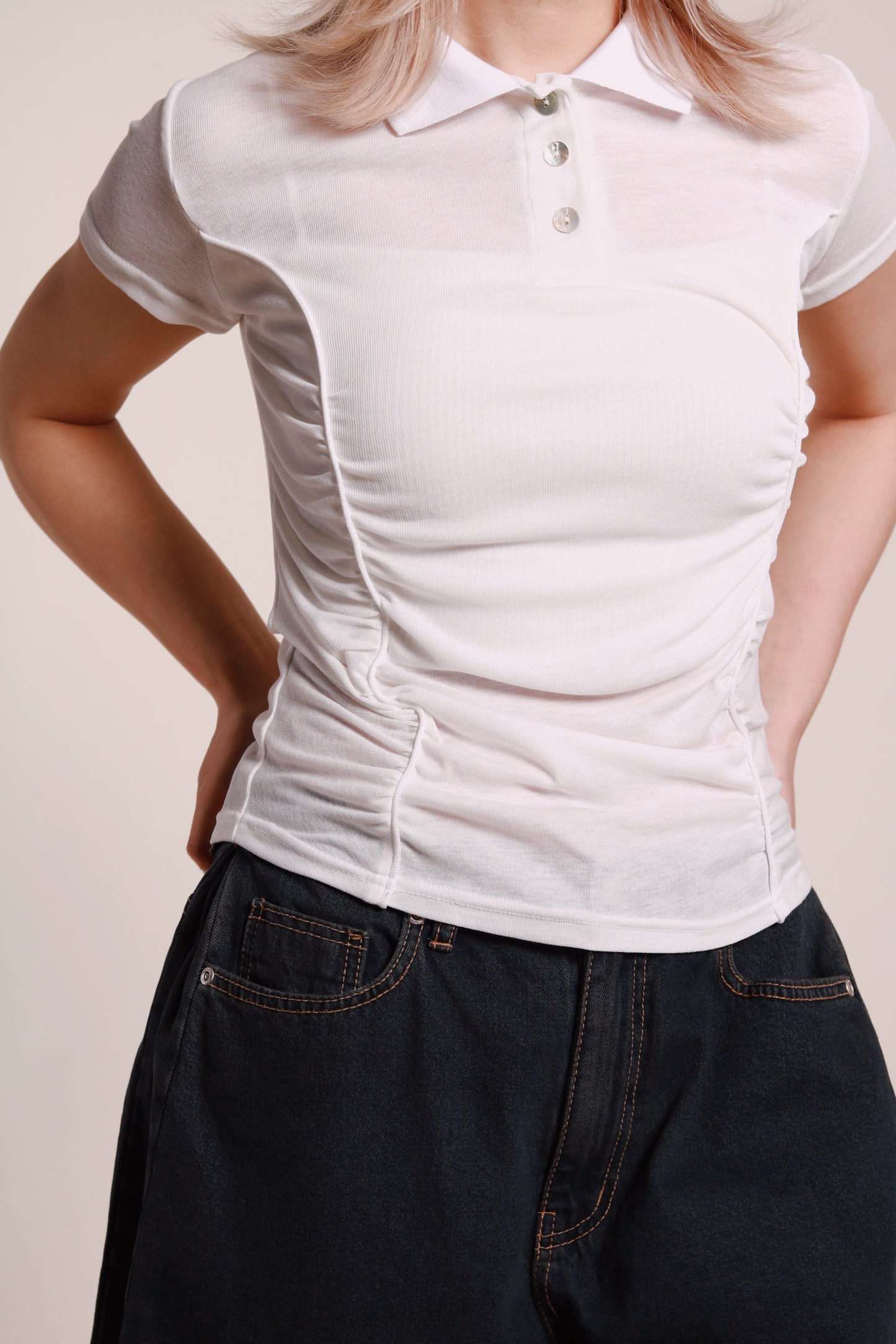 Gathered Polo Top (White)