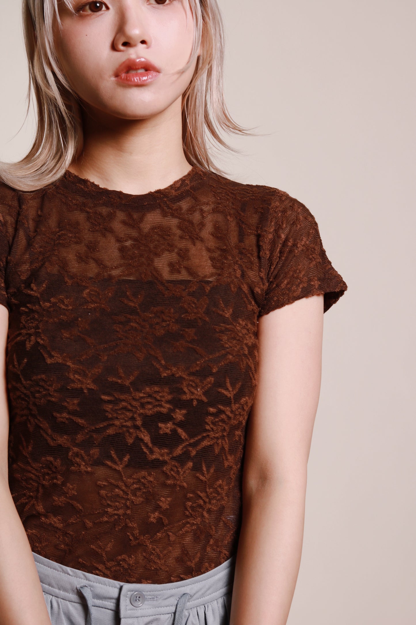 Mesh Flower Top (Brown)