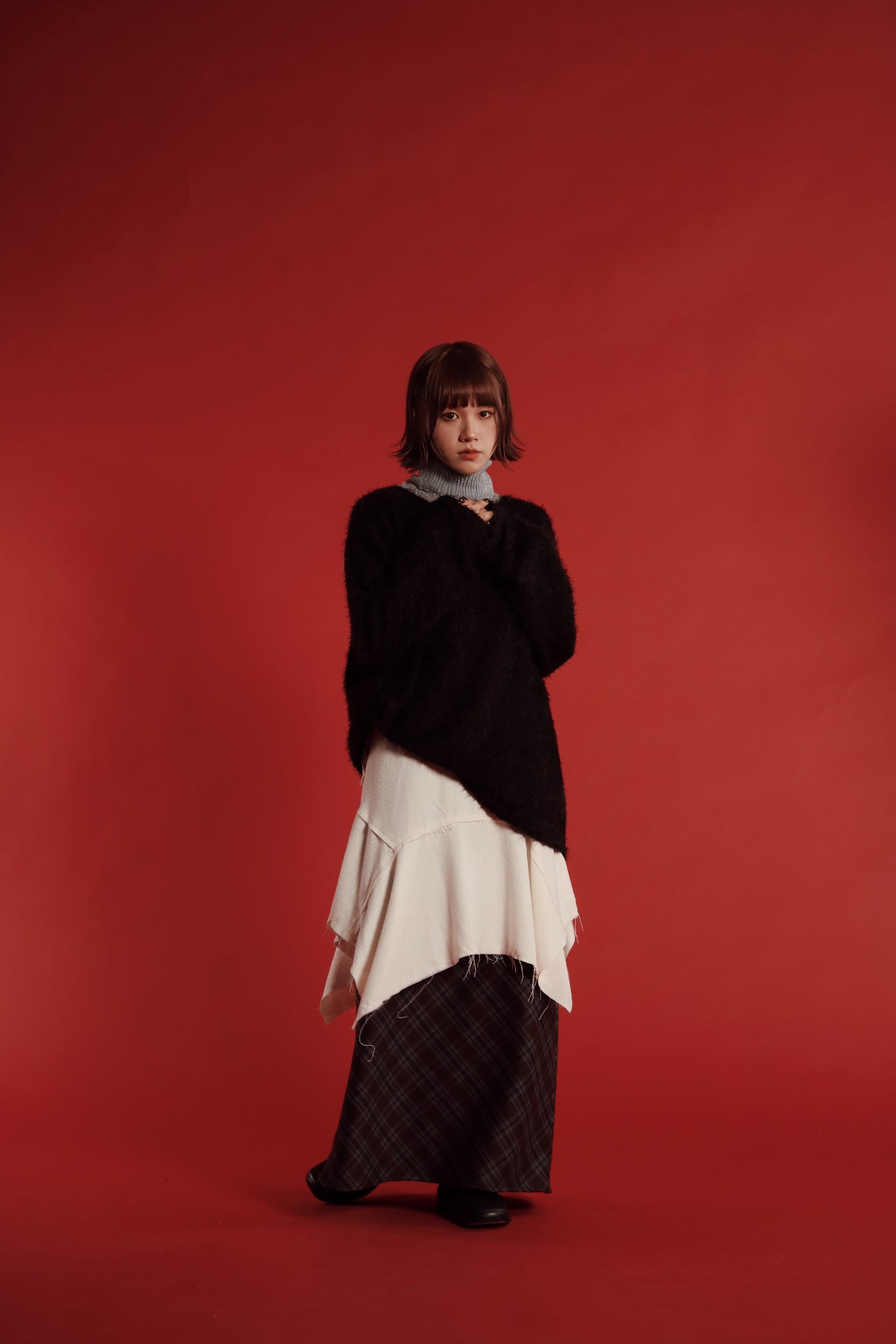 Checkered Slit Skirt (Brown)